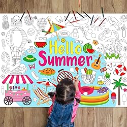 ZOIIWA Hello Summer Coloring Poster for Kids Giant Coloring Poster Large Summer Coloring Tablecloth Jumbo Coloring Books for Kids Classroom Home Birthday Party Supplies Favor 31.4 x 43.3 Inch