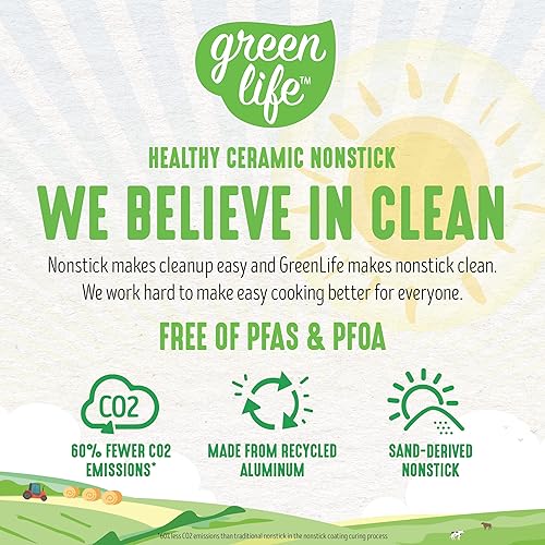 Miniatura 4 de GreenLife Juego de sartén de cerámica saludable de tres capas de acero inoxidable, antiadherente, de 8 y 11 pulgadas, sin PFAS, revestimiento