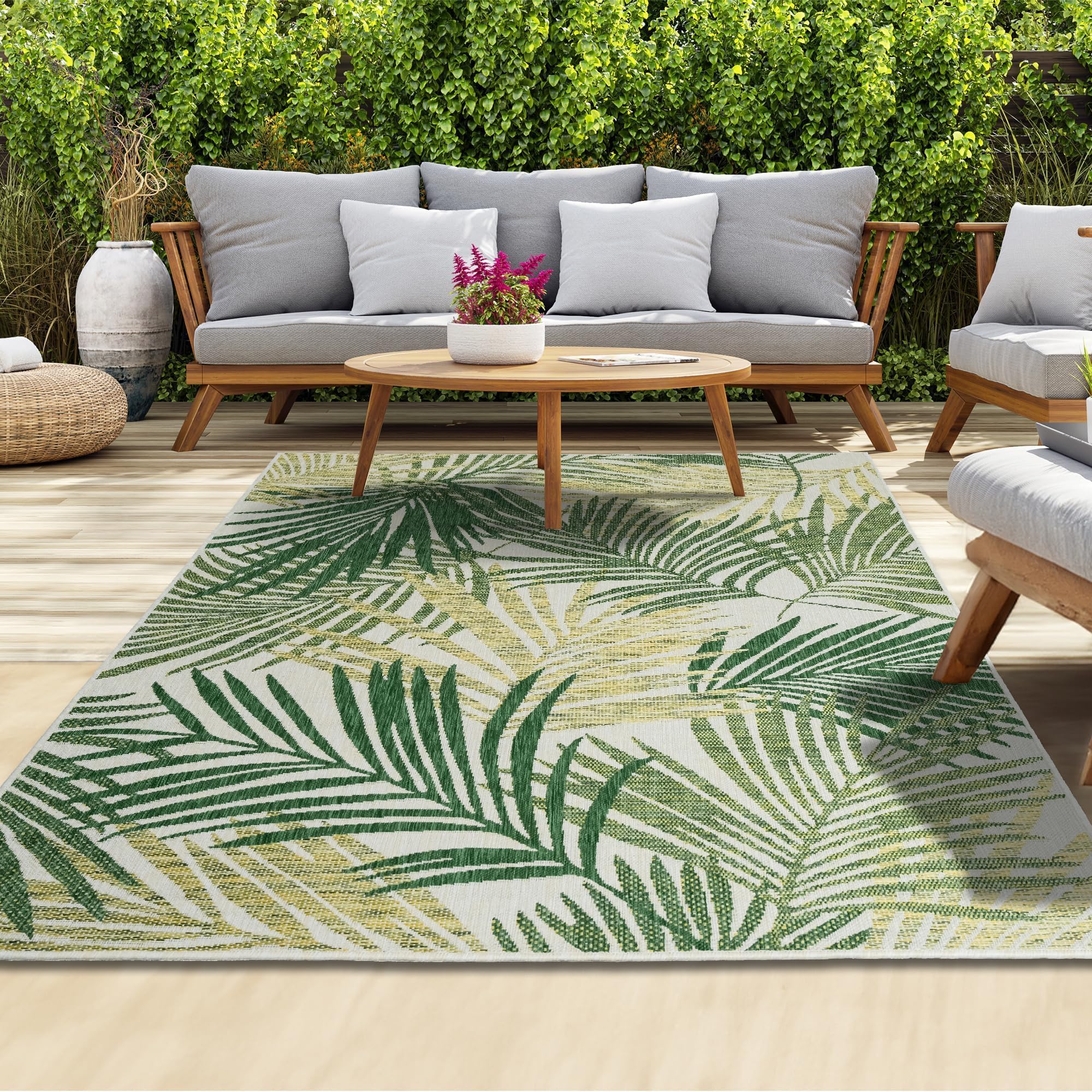 – homeart Outdoor Rug - Easy-Clean, Durable, Stain-Resistant, Weather & UV Resistant Indoor & Outdoor Rugs for Porch, Deck, Balcony, Garden, Picnic and Patio | Palm Green - 80x150cm