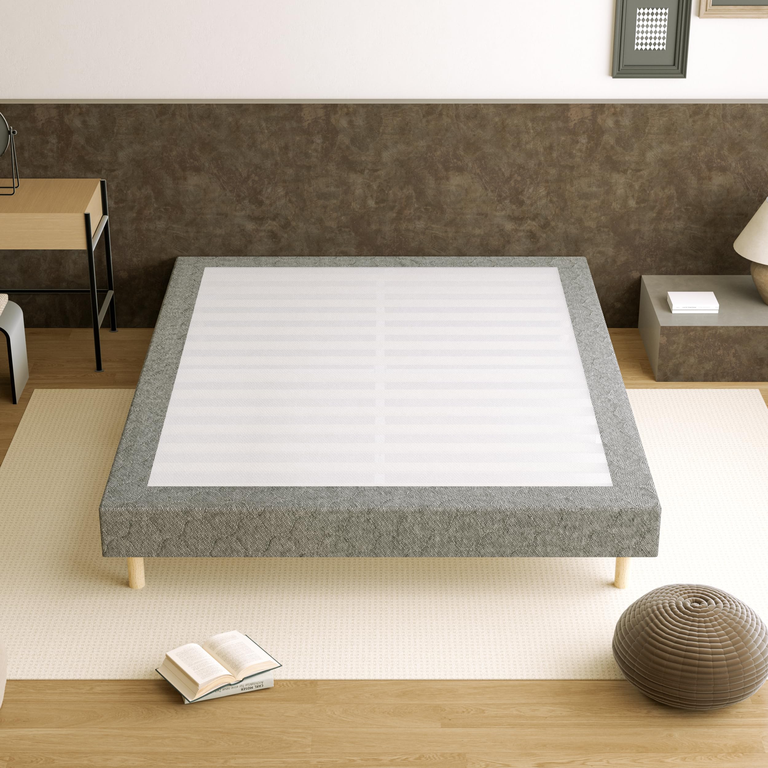 TEENO Sommier 160x200 | Lit 160 x 200 avec Sommier | Sommier Tapissier | 2x14 Lattes avec 9 Pieds | Hauteur du Cadre de Lit 29 cm | Espace de Couchage Spacieux et Confortable pour Toute la Famille