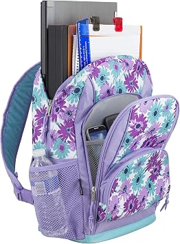 Eastsport Laptop Backpack, Multipurpose Casual Daypack, Triple Compartments Bookbag for College, Hiking, Work, 18 Inches, Purple Flowers