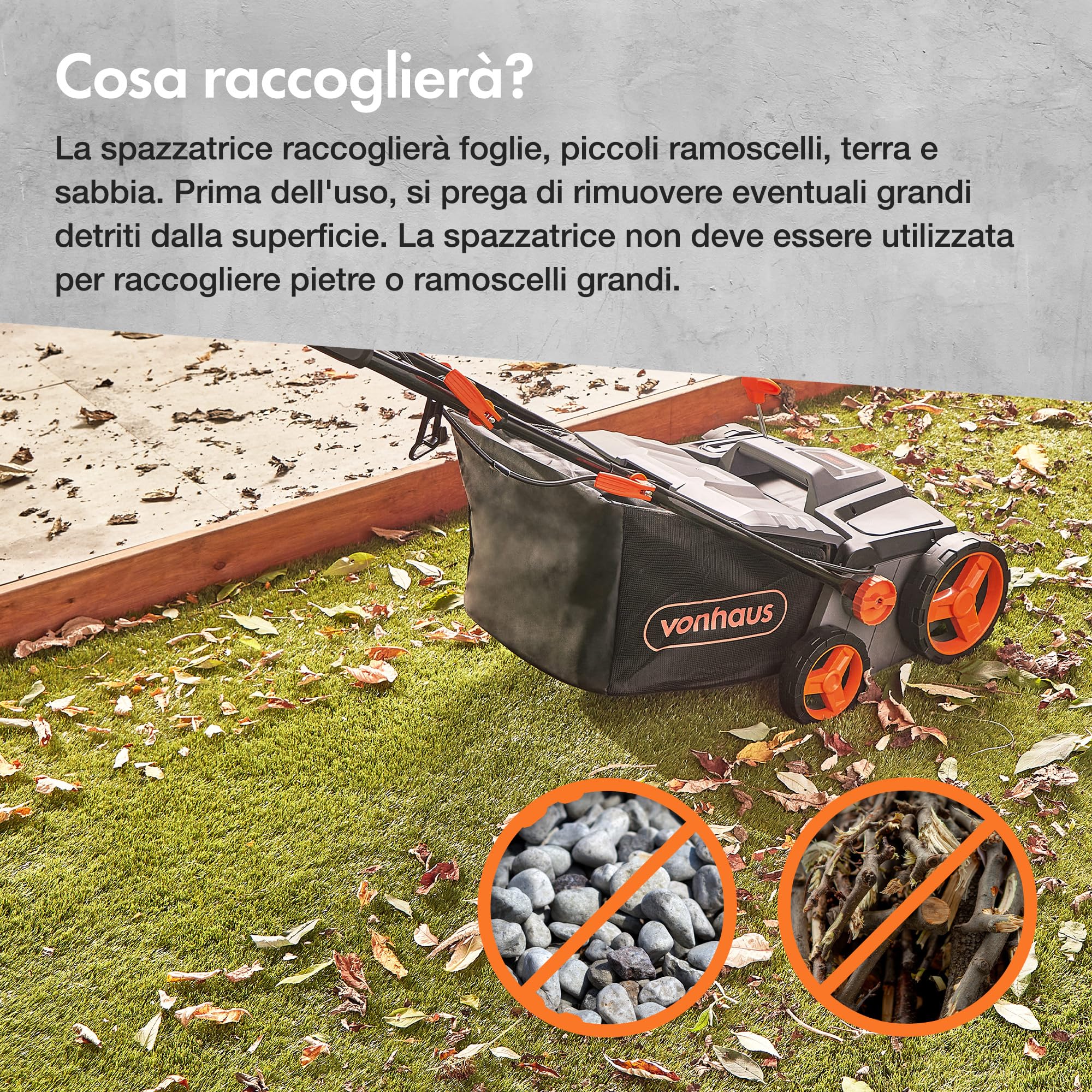 VonHaus Spazzolatrice per Erba Sintetica Elettrica, Spazzatrice Prato Sintetico, con Sacca di Raccolta, 5 Altezze Regolabili, Larghezza di Lavoro 330-380mm, Manico Pieghevole (Servizio Pesante)