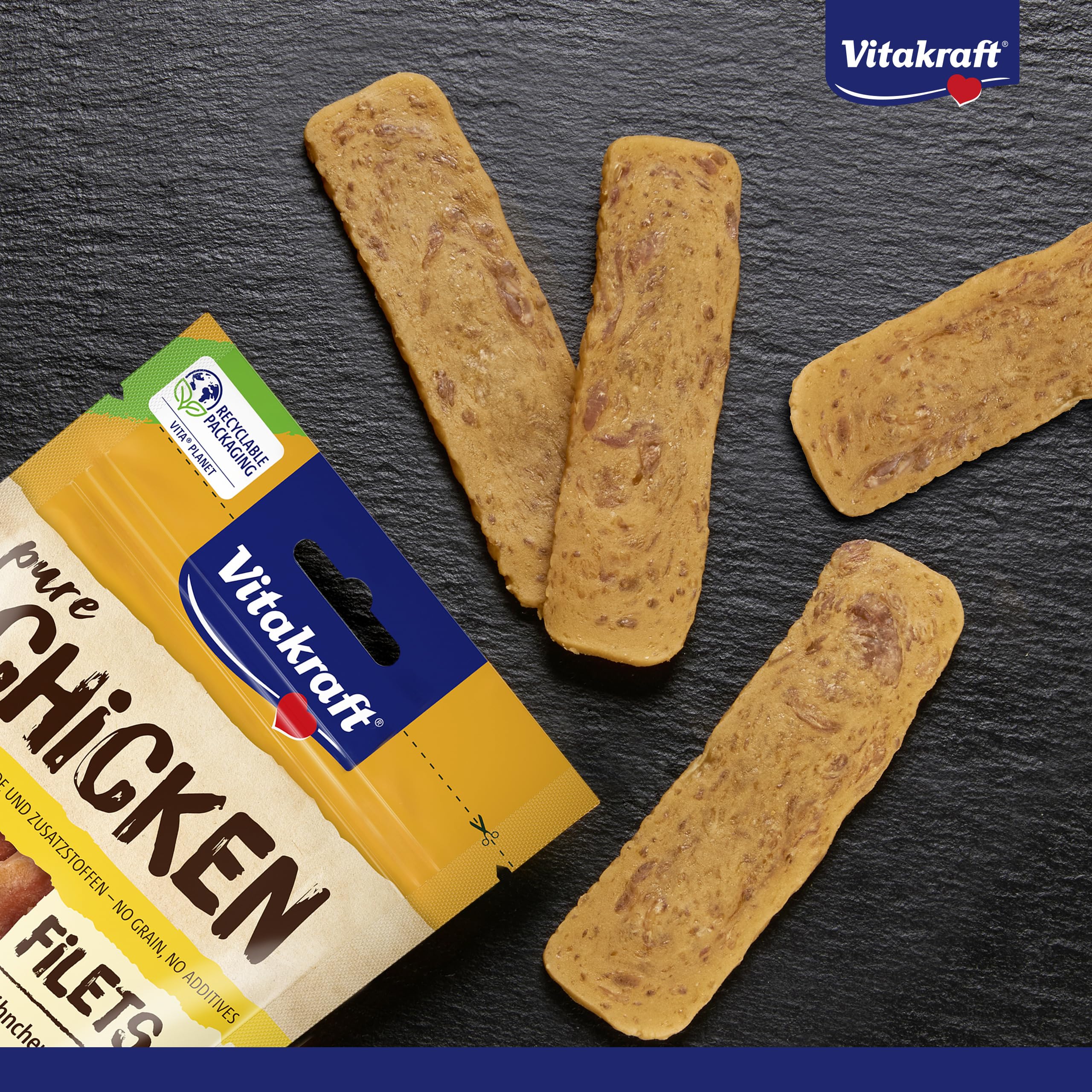 VITAKRAFT- Pure Chicken Filets, Friandises pour Chiens, Filets De Poulet, Friandises D’Entraînement, sans Sucre Ajouté (1X 80G)