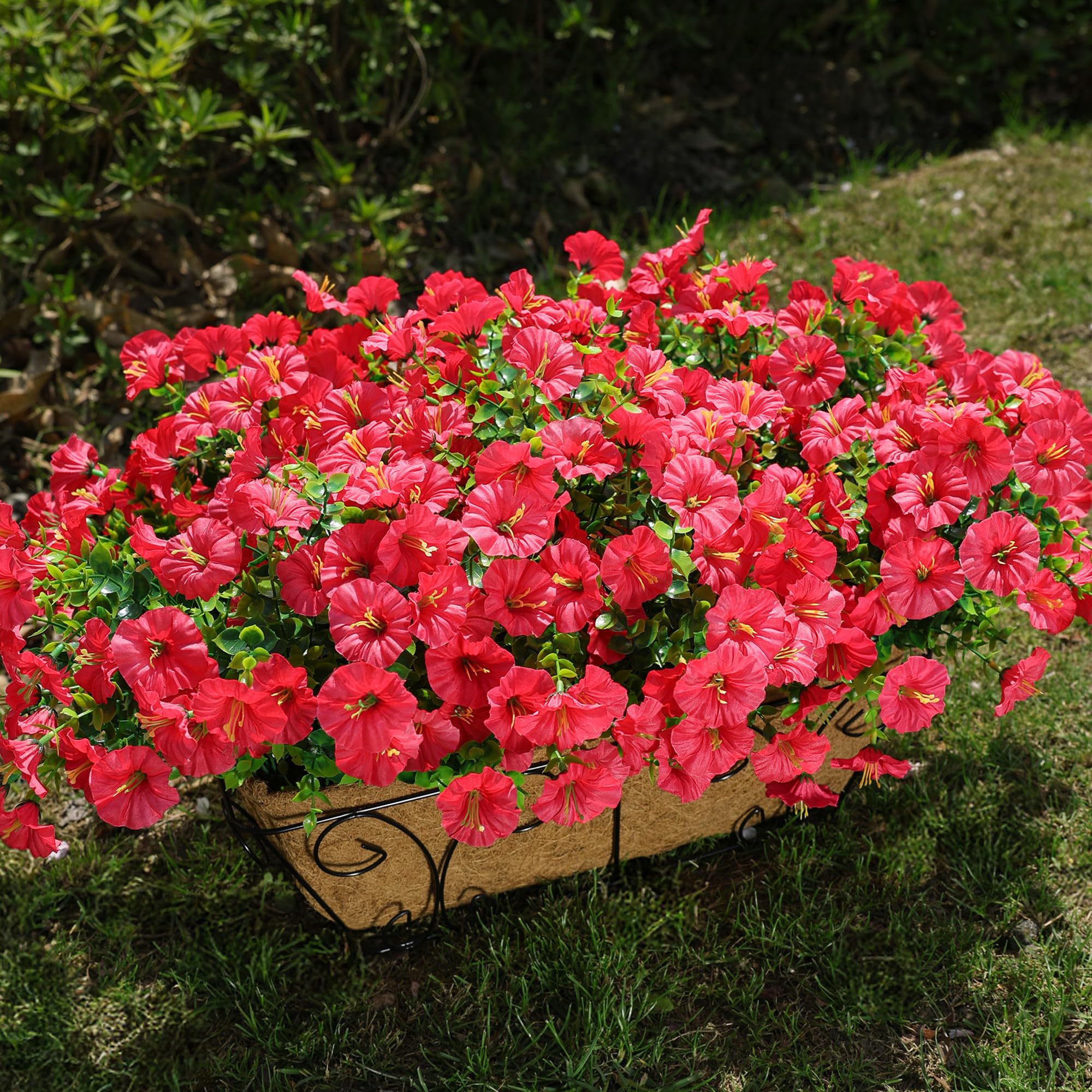 Artificial Flowers for Outdoors Fake Plants Outside Decoration, 12 Bundles Silk Hot Pink Morning Glory UV Resistant Look Real Faux Flowers for Planter Front Door Porch Patio Yard Gardens Home