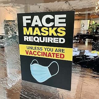 Face Mask Signs for Businesses and Schools - Face Masks Required Unless You Are Vaccinated Window Decal - Wear a Mask Unless Vaccinated - 8.5” x 11” Removable Vinyl Decal (5 per pack)