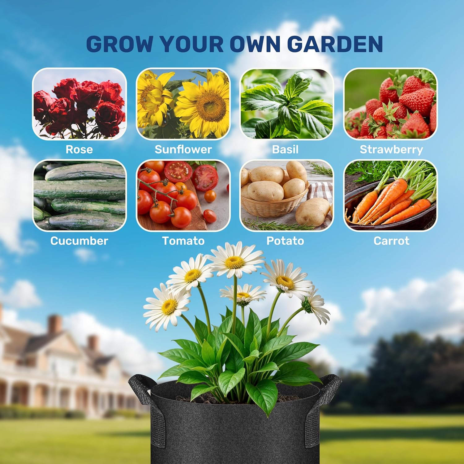 Simple Deluxe 12 Pack 15 Gallon Grow Bags, 300G Vegetable/Flower/Plant Fabric Pots with Handles, Heavy Duty Thickened Nonwoven Planting Bag with 12 Pcs Plant Labels - Image 7