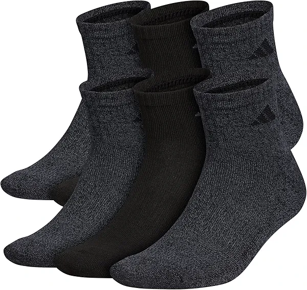 adidas Men's Socks, Athletic Cushioned Quarter 6-Pack, Ankle Fit with Arch Support, Black/Onix Grey, Large