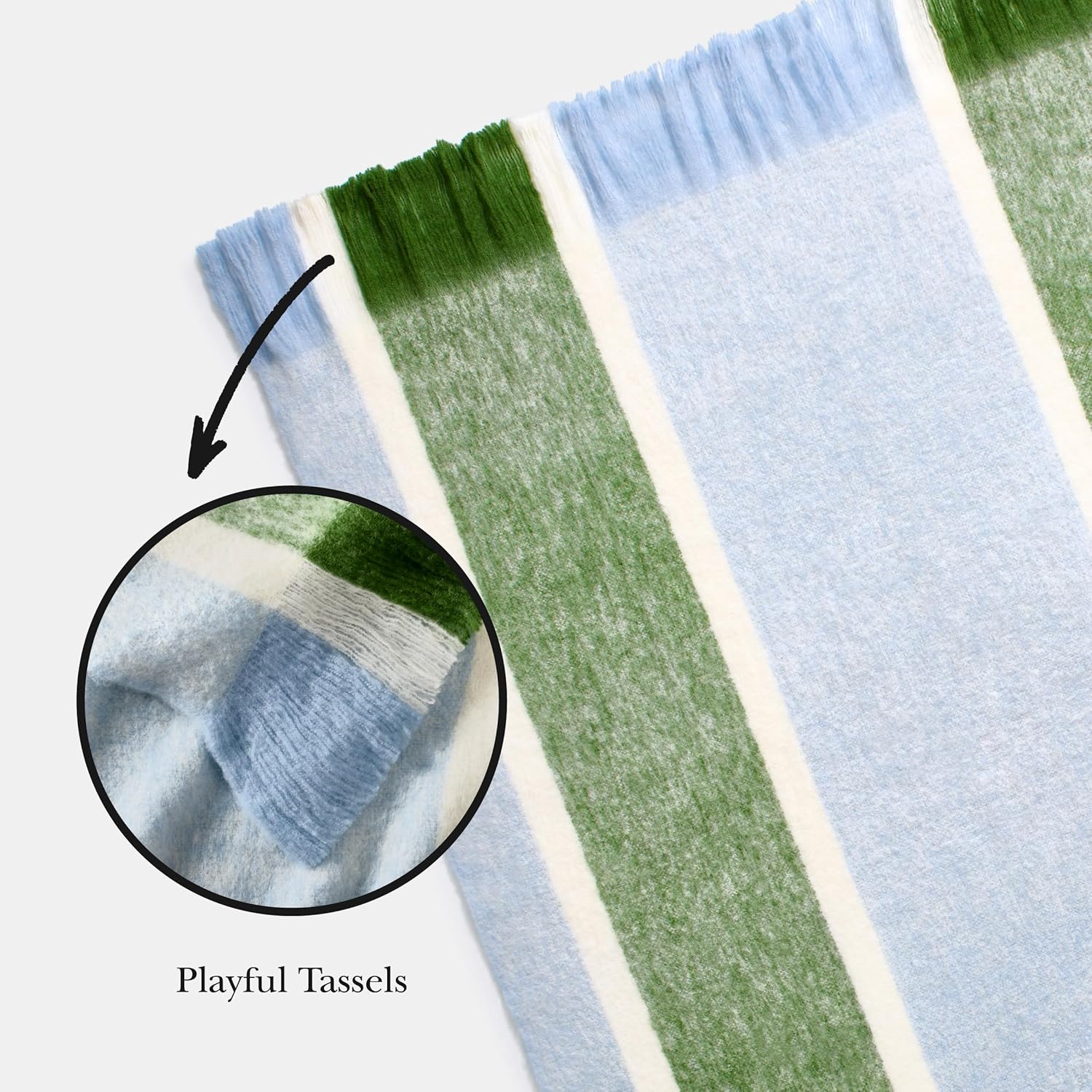 kate spade new york Colorblock Throw, 50" x 70", Mohair Blend Decorative Throw for Couch & Bed, Brushed Colorblock Design with Fringe, Home Decor for Living Room, Bedroom, or Dorm, Green & Blue