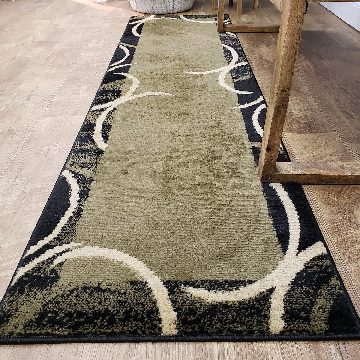 Maxy Home Everyday Use Modern Small Runner Rug, 2' x 7' (23 inch x 83 inch), Soft Touch, Lightweight, Bordered, Olive Green