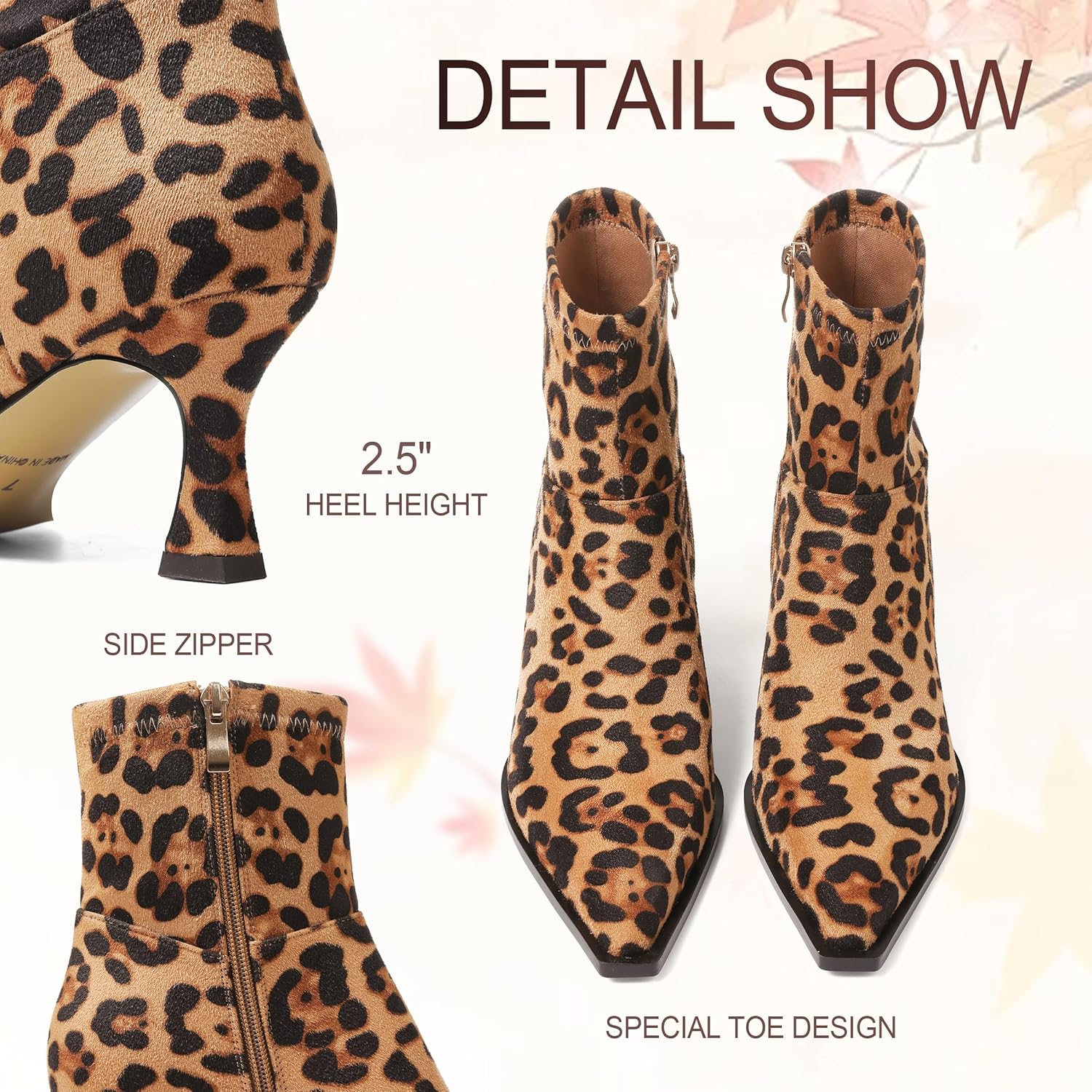 Womens Brown Suede Fall Boots with Side Zip, Ankle, Mid Calf, Pointed Toe, Kitten Heel, Dressy, Short Boots - Image 2