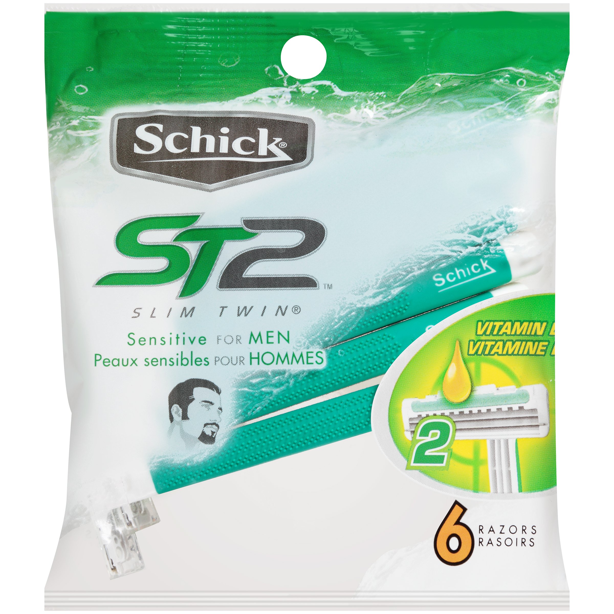 Schick Slim Twin ST 2 Disposable Razors for Men Sensitive Skin Shaving Razor - 6 Count by Schick