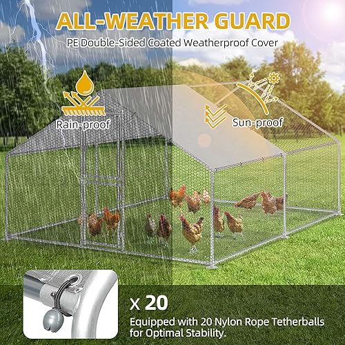 Miniatura 13 de DWVO Gallinero de metal grande para 20 a 30 pollos, 19.1 x 9.8 x 6.4 pies, jaula para aves de corral para patio al aire libre con cubierta