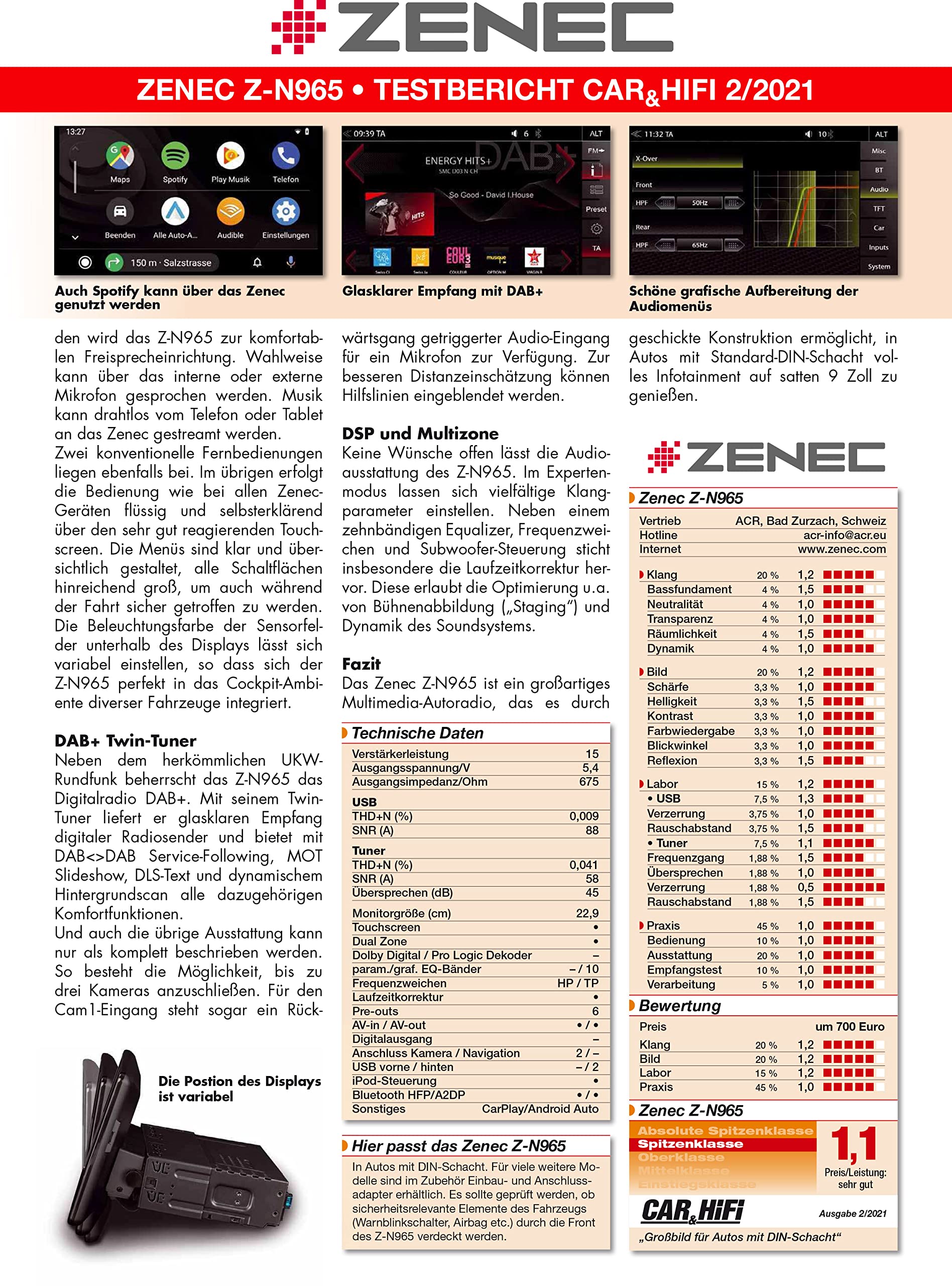 Zenec Z-N965 | 9 Zoll - 1-DIN Radio Dab+ INFOTAINER Bluetooth Apple CarPlay AndroidAuto Spotify Autoradio