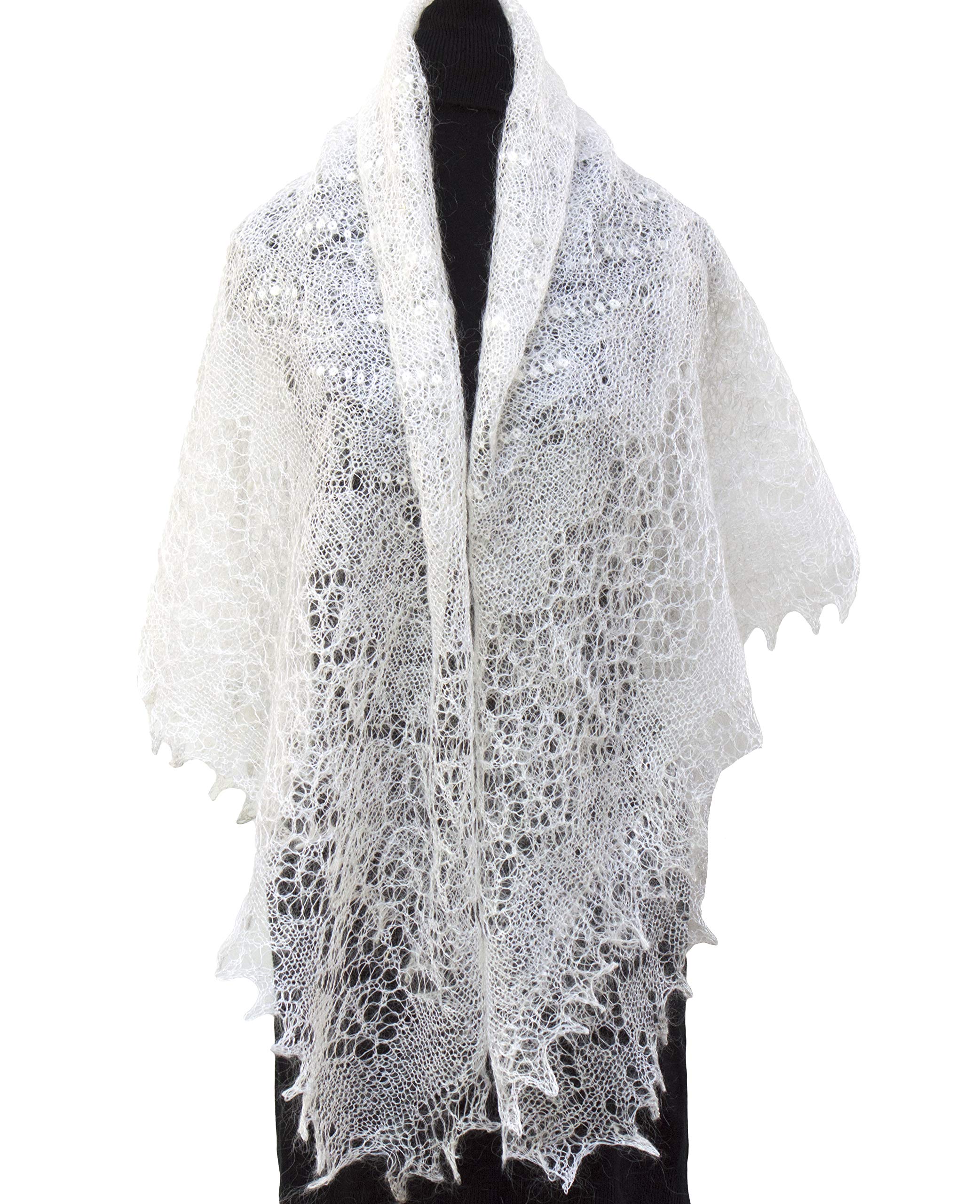 Fedelkea Womens Luxury Orenburg Shawl Goat Down Russian Handmade 55x55 inch White