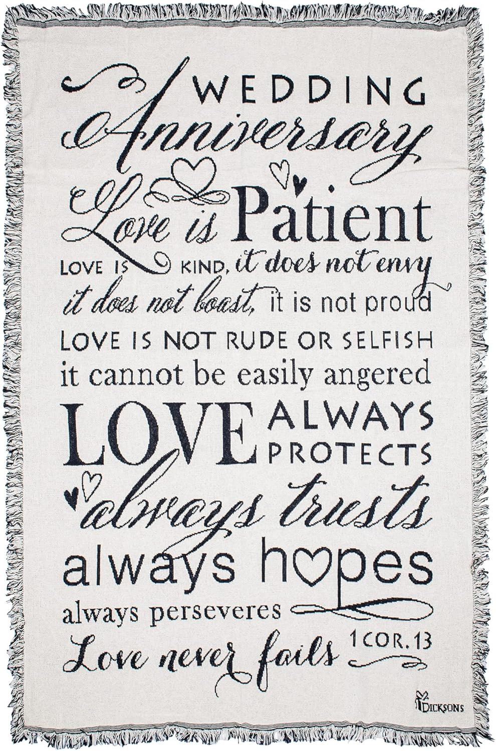 Dicksons Wedding Anniversary 1 Corinthians 13 White 48 x 68 All Cotton Tapestry Throw Blanket