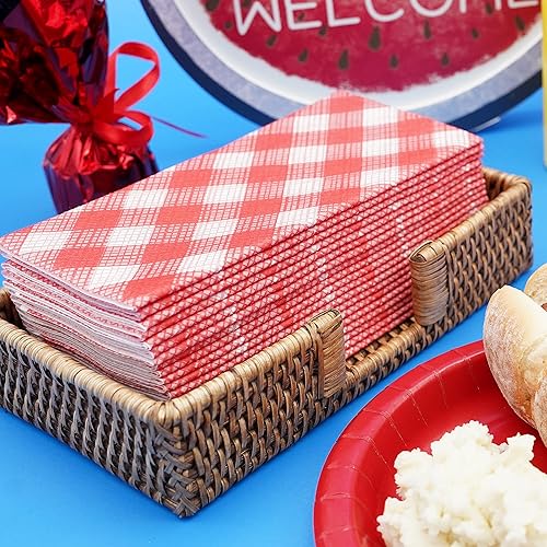 Miniatura 7 de Servilletas de papel American Homestead - Servilletas desechables de tipo lino rojas a cuadros para cena - Servilletas de mesa de calidad de