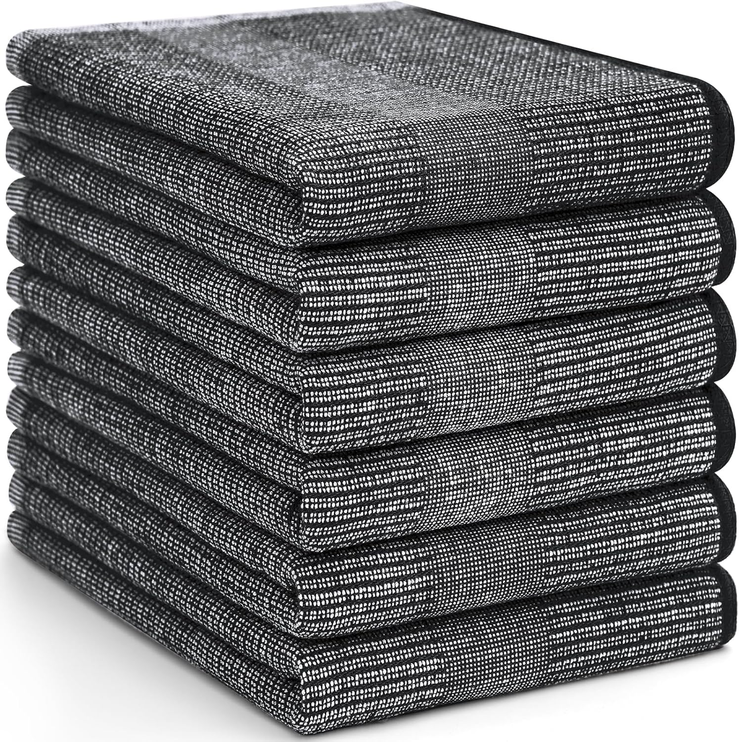 Homaxy Premium Kitchen Towels(18”x 28”, 6 Pack), Large Cotton Kitchen Hand Towels, Flat and Terry Dish Towels, 380 GSM Highly Absorbent Tea Towel Set with Hanging Loop, Black - Image 8