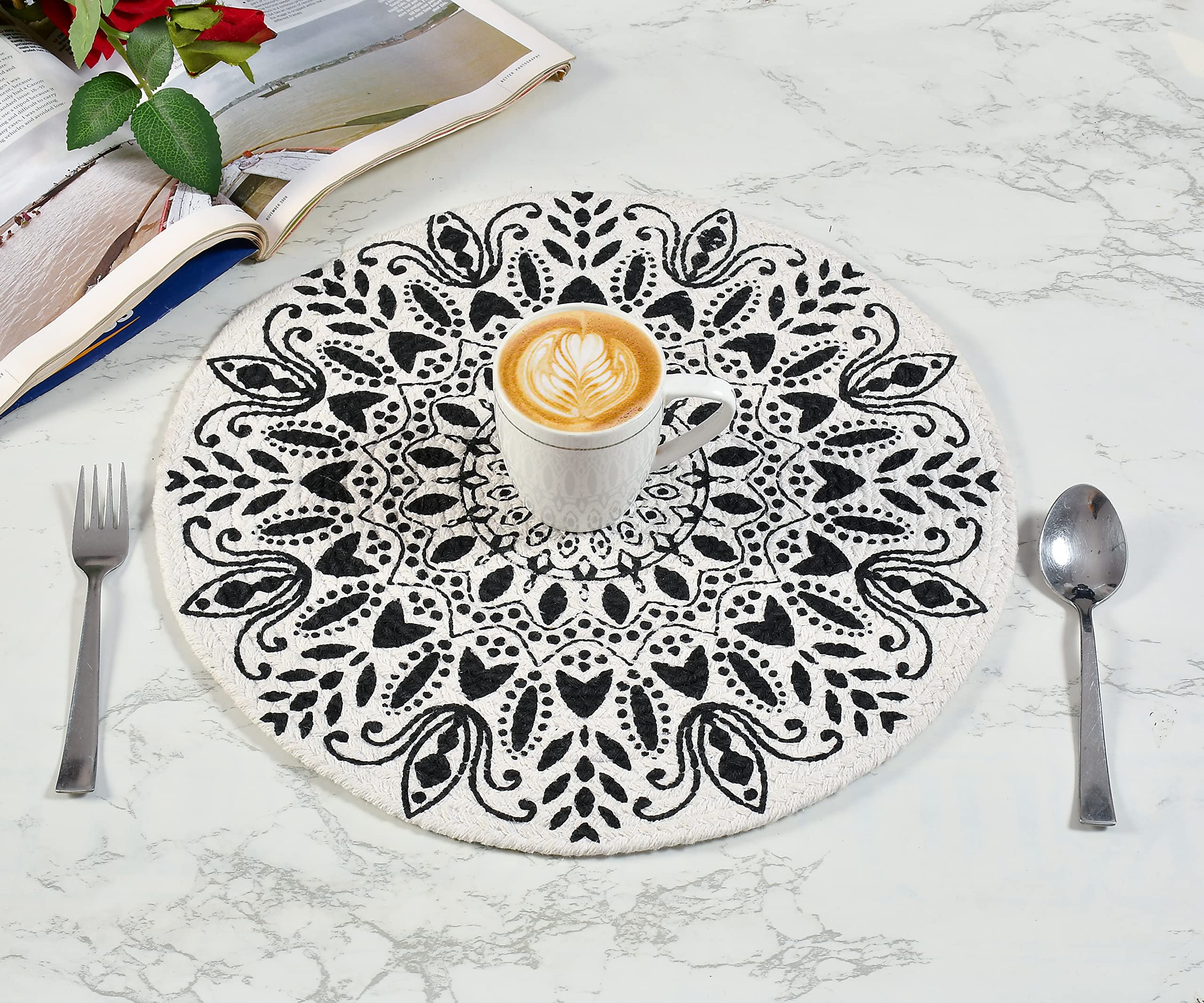 LEGACY 100% Cotton Placemats Side Table Best for Bed-Side Table, Center Table, Dining Table, Shelves | Home Decorators Size:-(37 CM). (Black, 4) (B0BST6RL48) Amazon Price History, Amazon Price Tracker