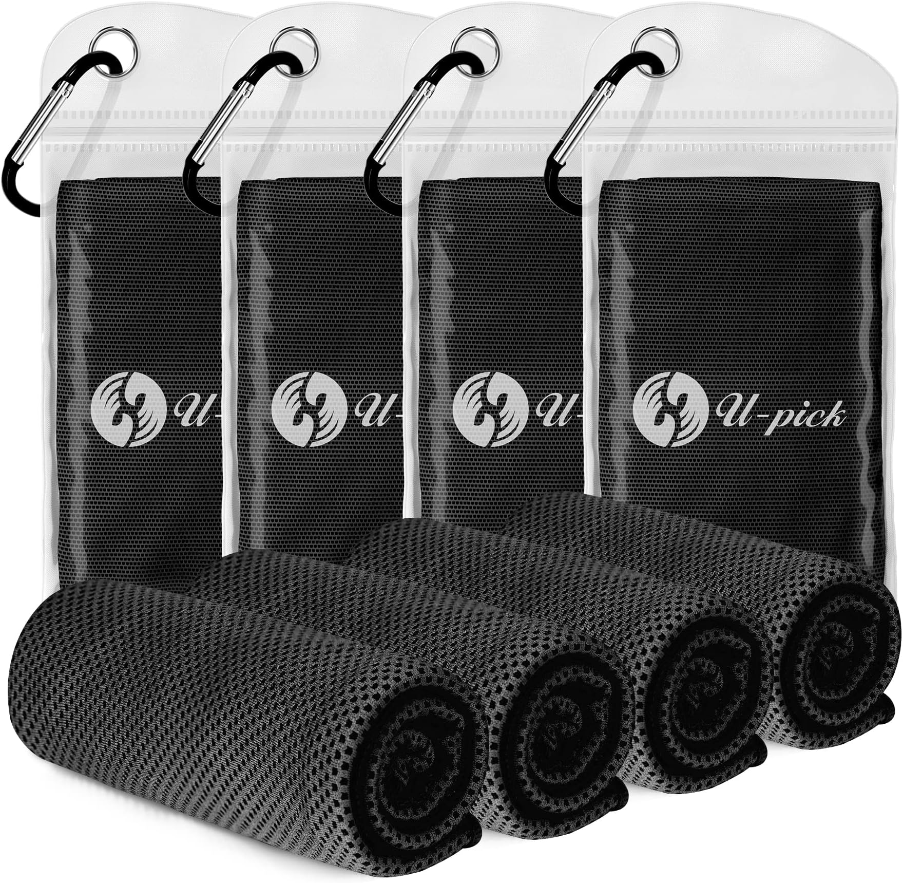 U-pick 4 Packs Cooling Towels for Neck and Face[40"x12"], Soft Breathable Chilly Towel, Athletes Keep Cool Neck Rags, Sweat Towels for Gym, Yoga, Camping, Travel, Running, Golf - Black