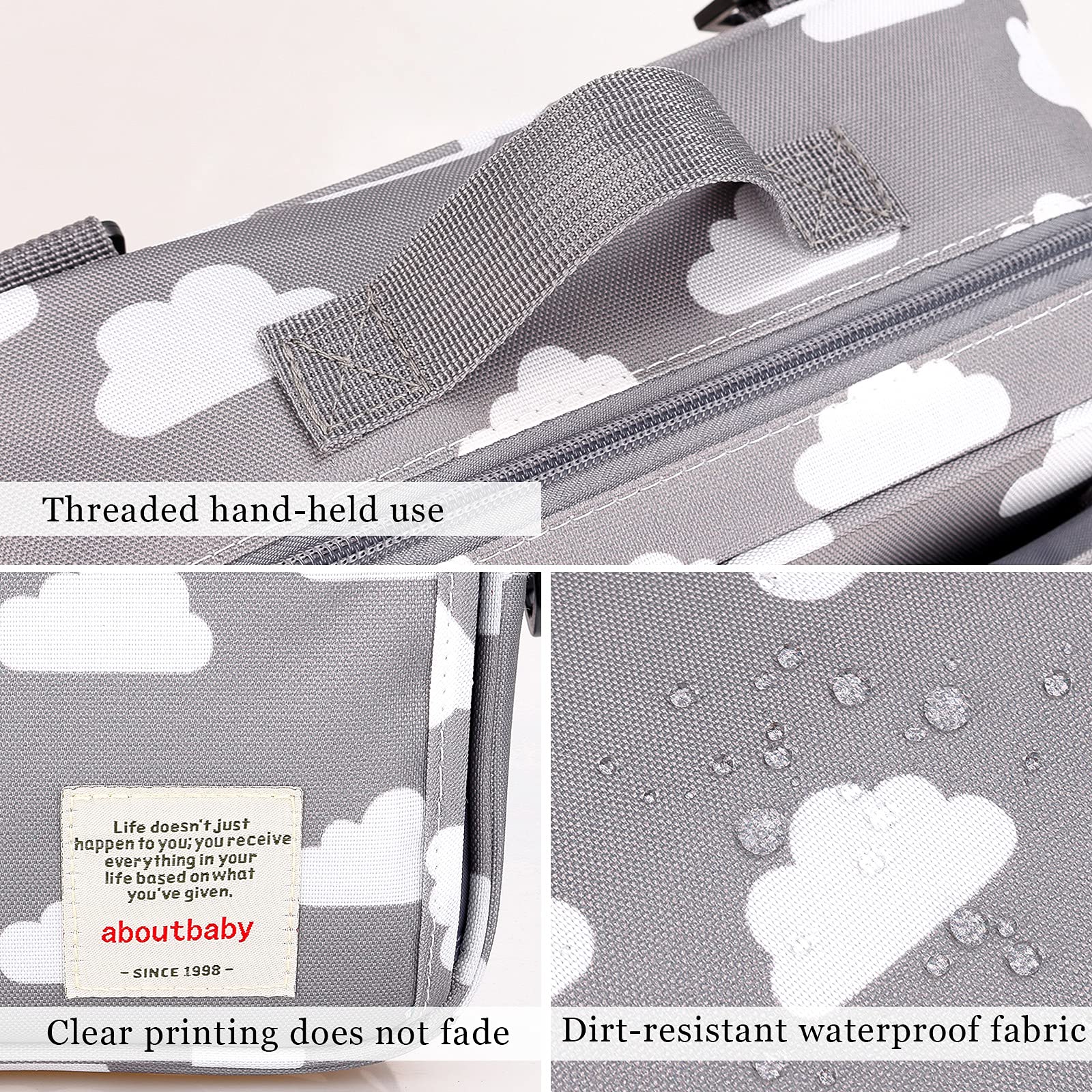 SONARIN Borsa Organizer per tutti i passeggini, Organizzatore Universale con portabicchieri, 2 ganci per carrozzina, usato come borsa da trasporto (Nube)