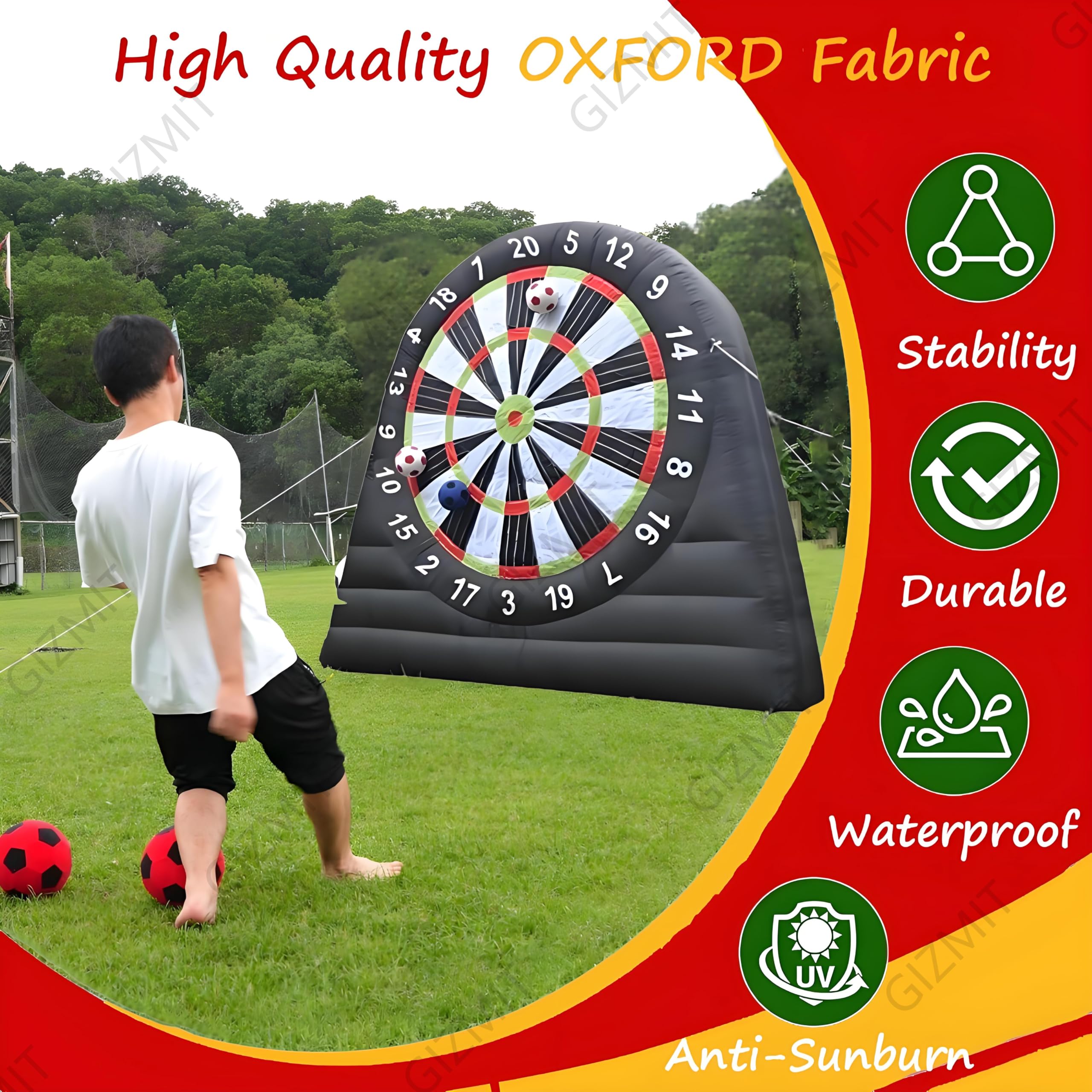 Diana de fútbol Inflable Gigante para Exteriores con soplador y 8 balones de fútbol - Diana Inflable de 2,4 a 3 m de Ancho para césped y jardín A-10FT