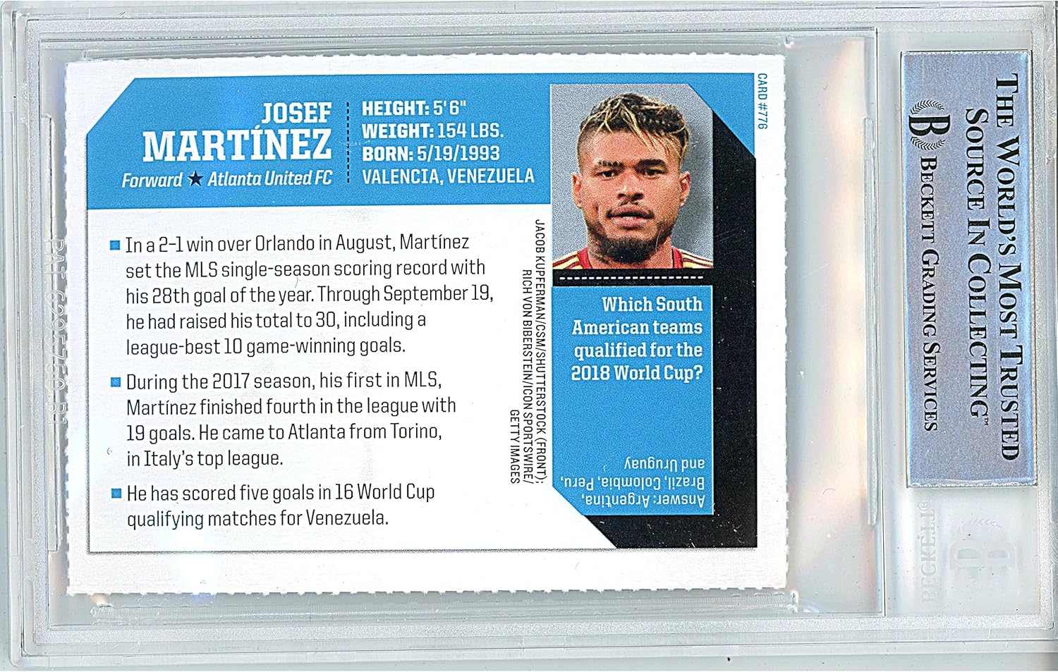 Josef Martinez Autographed 2018 SI For Kids #776 Soccer Trading Card Slab Beckett BAS Authentic Slabbed COA Played For Atlanta United FC MLS