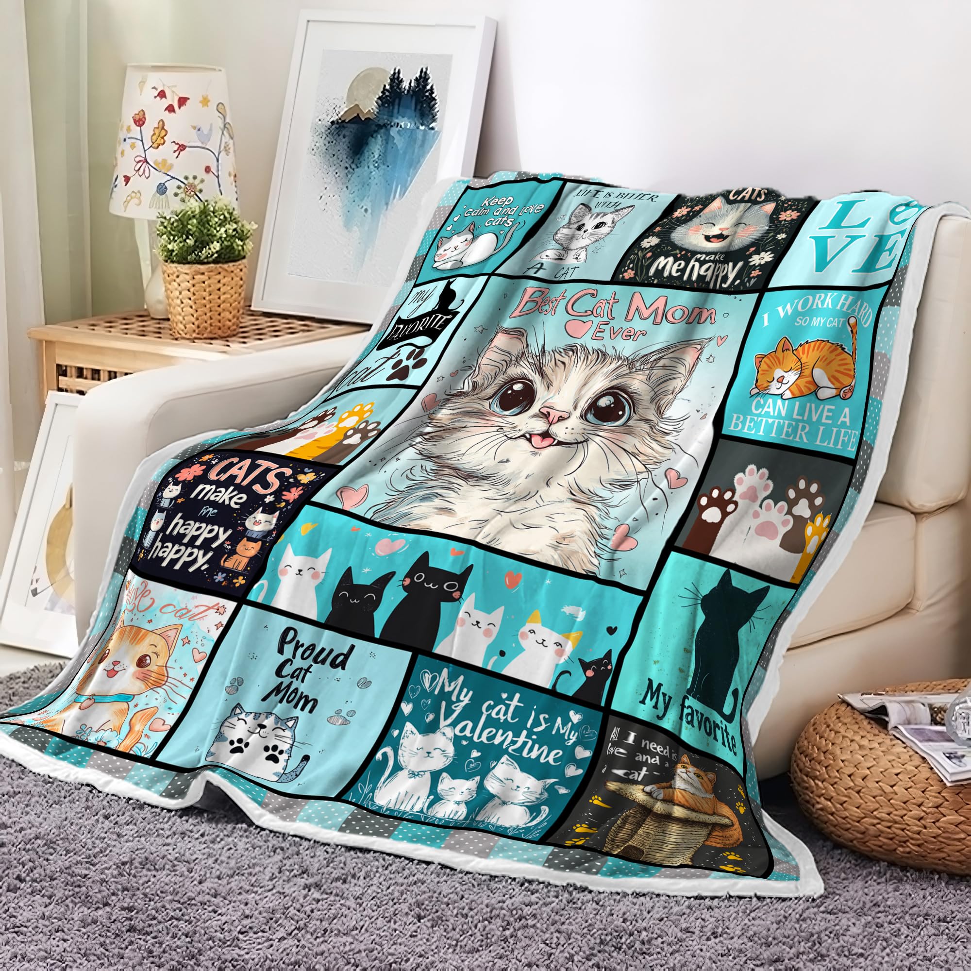 Cute Cat Throw Blanket, Funny Cat Pattern Blankets ...