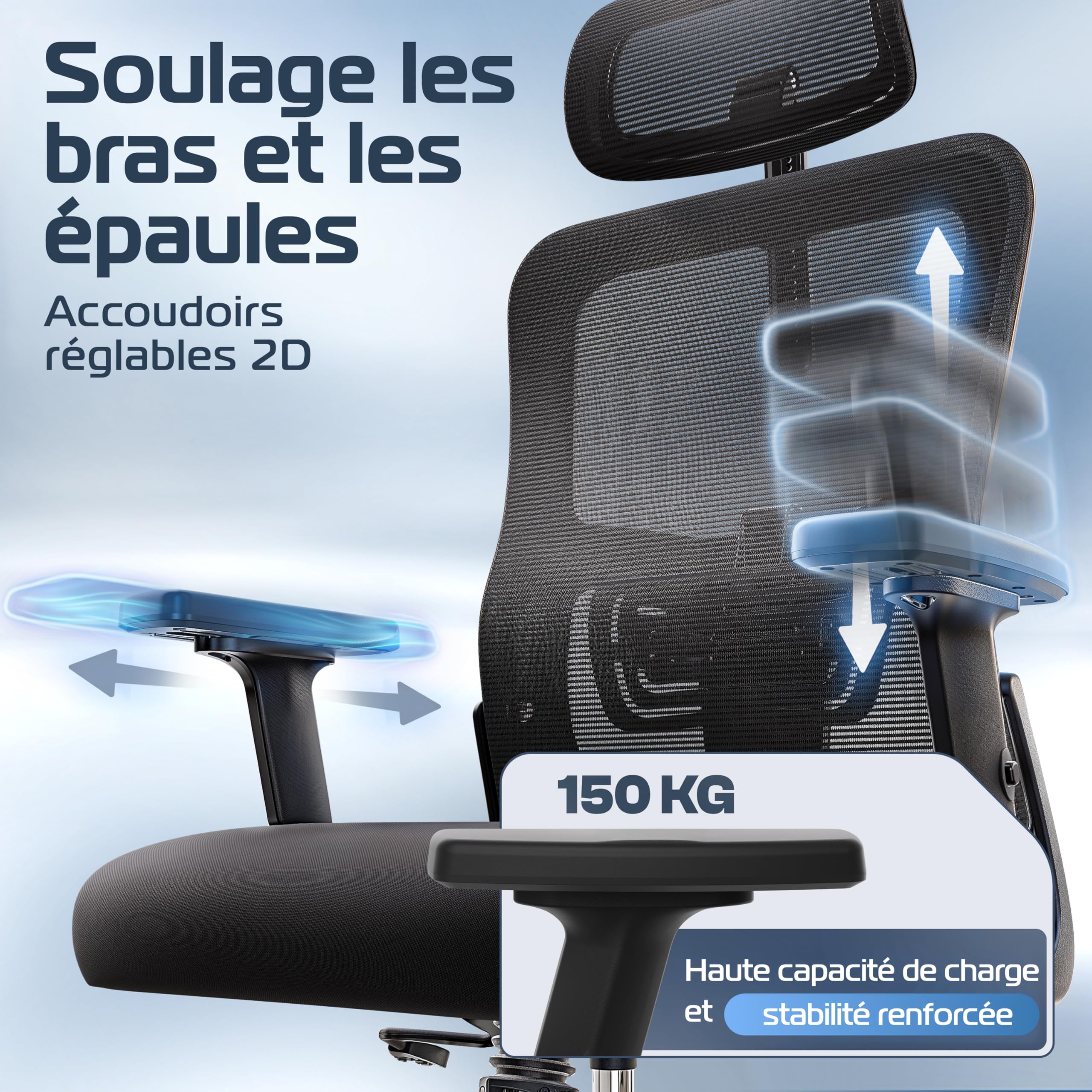 CLOUVOU Chaise Bureau Ergonomique BrightSeat [Élue N°1] Fauteuil de Bureau & Chaise Gaming | Charge maximale 150kg (Noir)