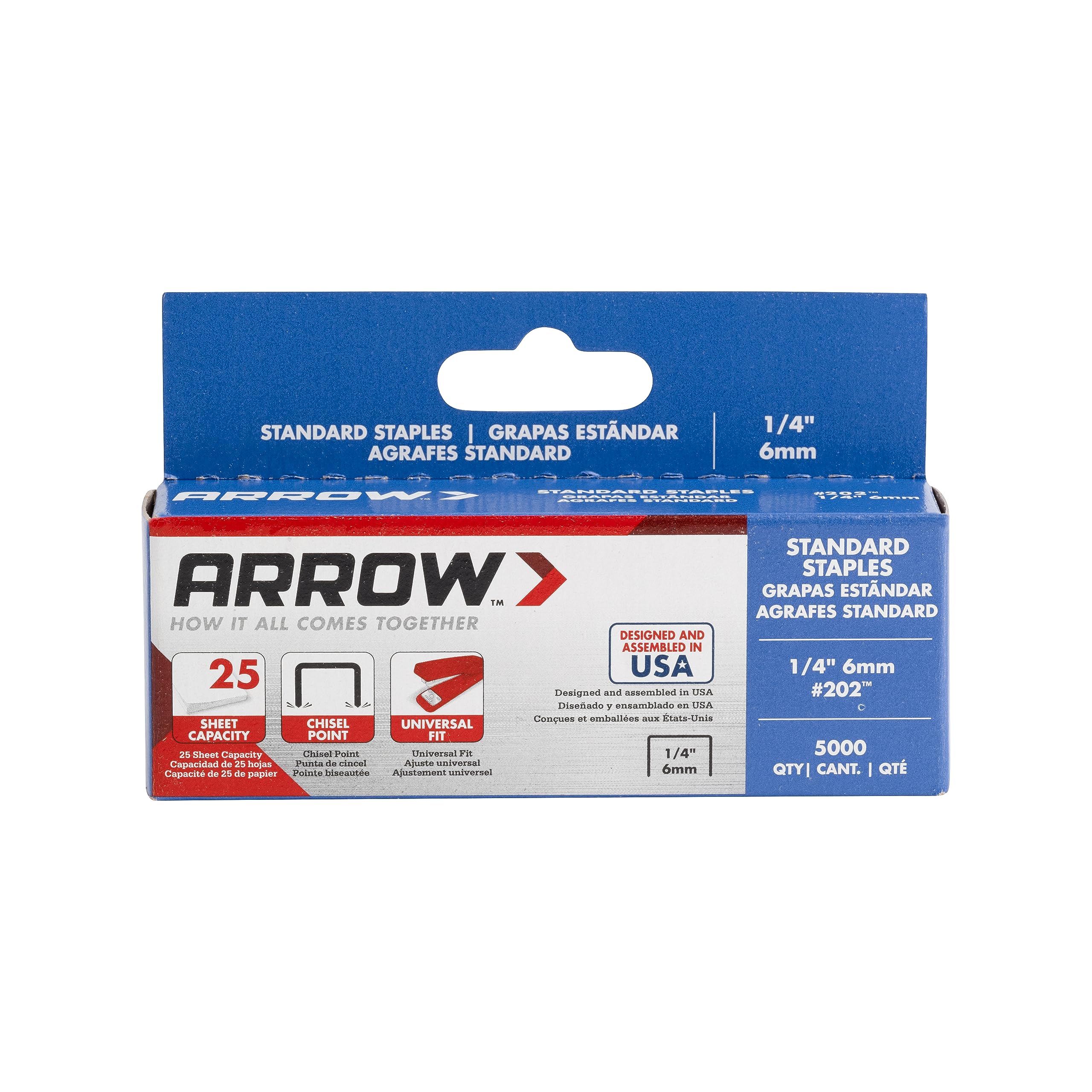 Arrow 202 Graffette standard da 1/4 di pollice, in acciaio zincato, forniture per ufficio per cucitrici da scrivania per affari, forniture in classe, ufficio domestico e uso artigianale, confezione da
