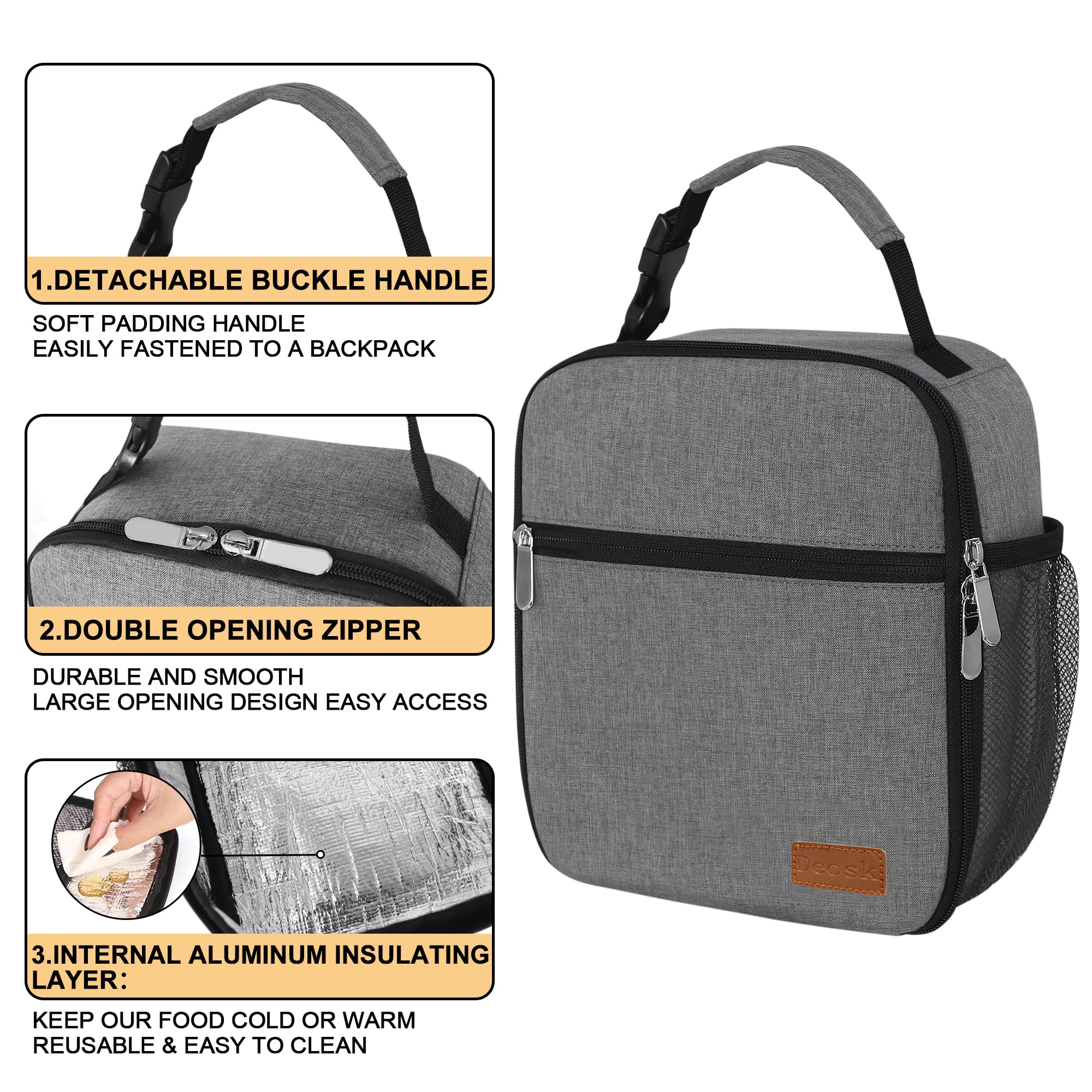 Sac Isotherme Lunch Box Deosk – Gris, Portable, Pour Hommes, Repas Travail Ou Pique-nique