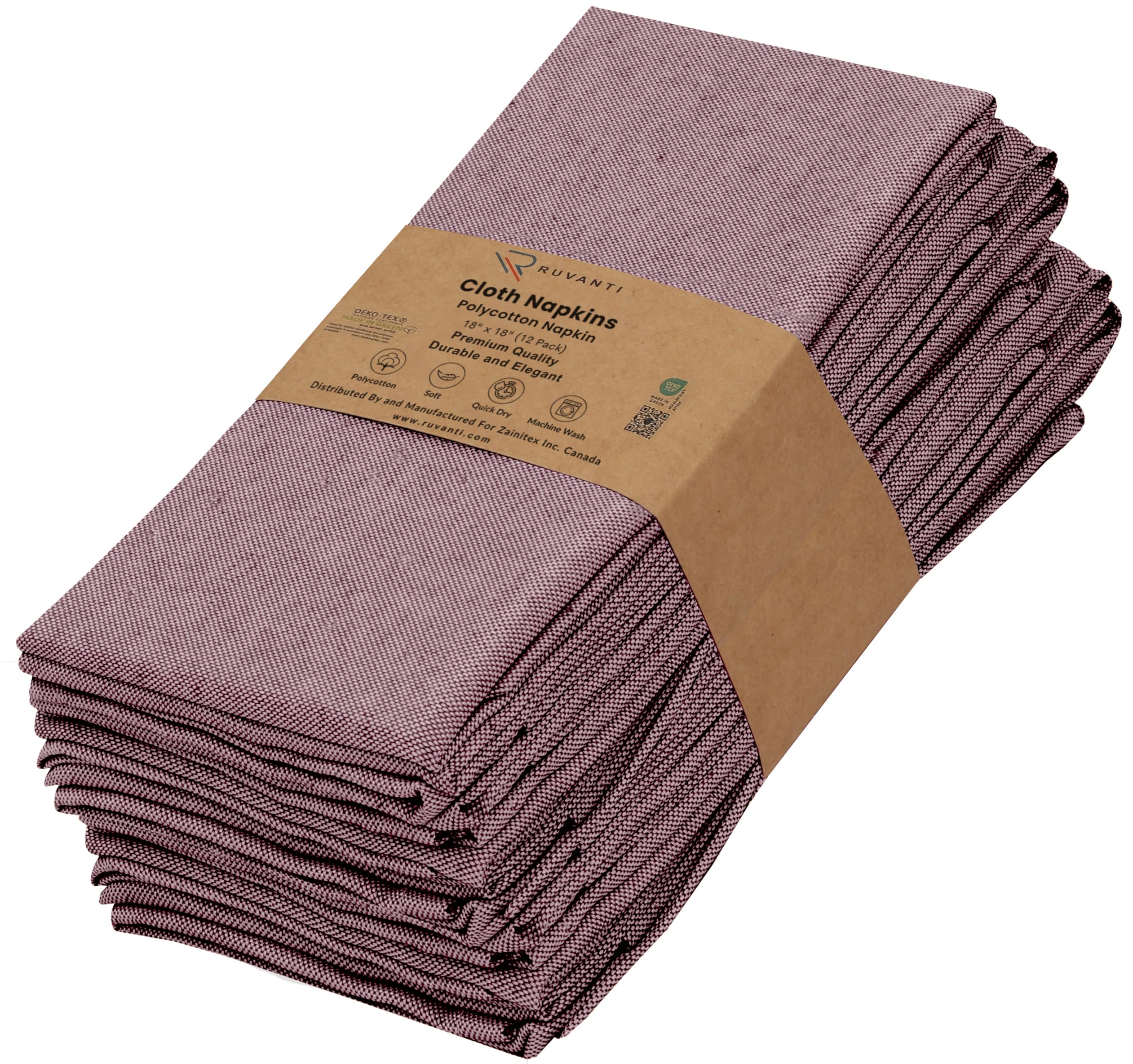 Ruvanti Burgandy Cloth Napkins Set Of 12, 18X18 Reusable Napkins Cloth Washable, Soft & Durable Table Napkins, Polycotton Chambray Dinner Napkins For Parties, Christmas, Thanksgiving, Weddings - Burgundy