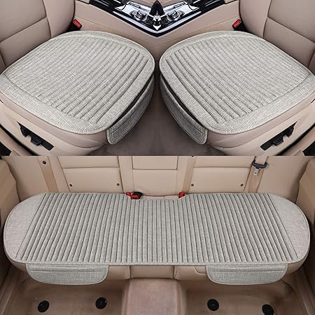 LUCKYMAN CLUB Full Set Car Seat Cushion with Lavender and Buckwheat Shell Comfortable and Breathable Fabric Seat Covers Fit for Trucks Vans Cars SUV (3 PCS Full Set, Beige)