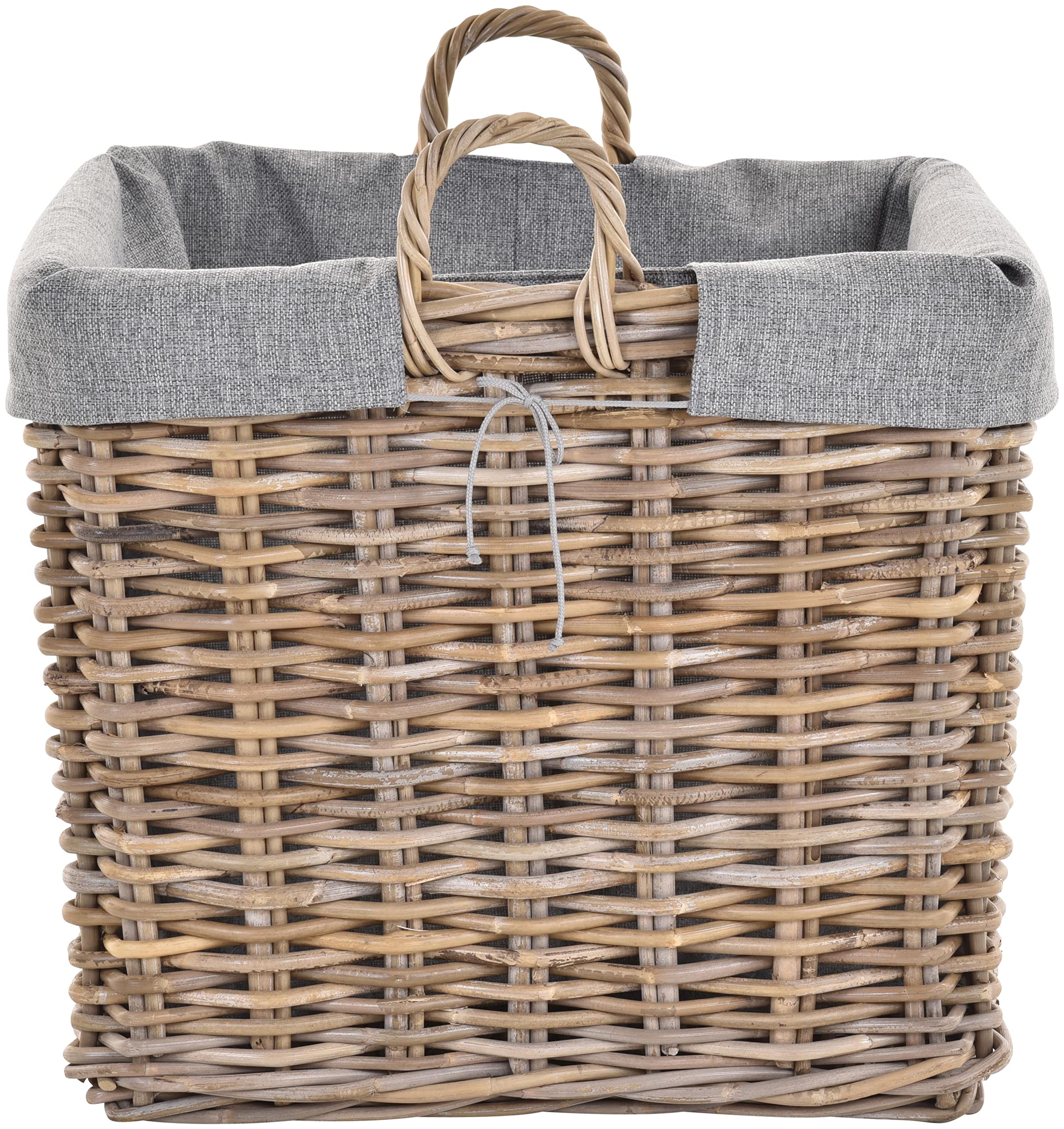 Duży kosz na drewno, naturalny rattan, XL, kosz z wsypy, kosz dekoracyjny, kosz na drewno kominkowe, uniwersalny kosz z jutą (średni, szary, naturalny – kwadratowy)