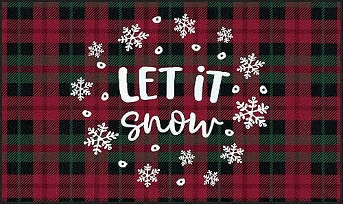 Mohawk Home Tapete de cocina de Navidad lavable a máquina, Let It Snow Plaid Red (2' 6" x 4' 2")