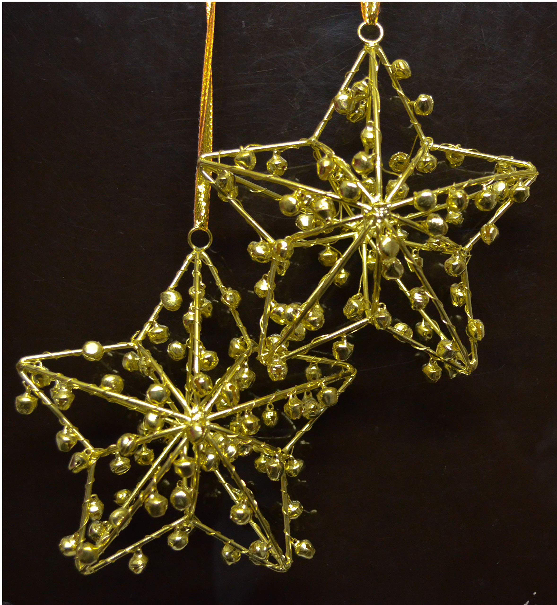 Tangerine Golden Star || Christmas Hanging || Christmas Tree Decoration || Hanging Ornaments- Pack of 4 pcs (Golden Bell Star-34)