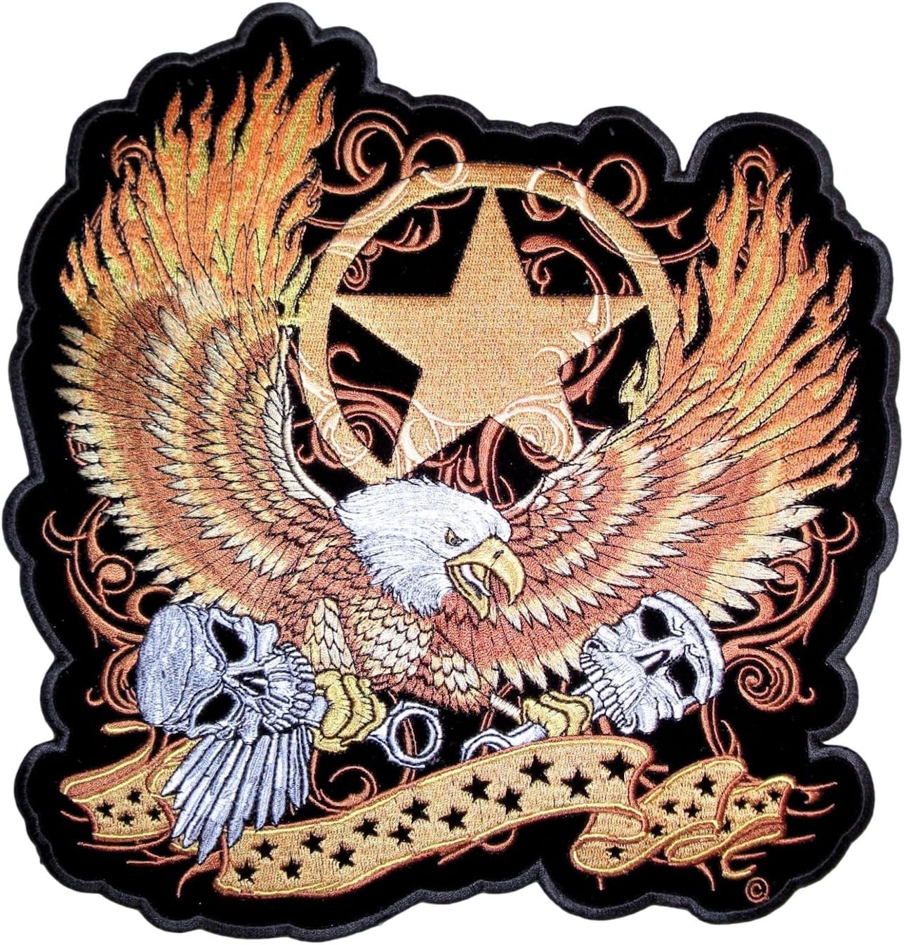 Leather Supreme Flaming Gold American Eagle Medium Embroidered Biker Patch-Gold-Medium
