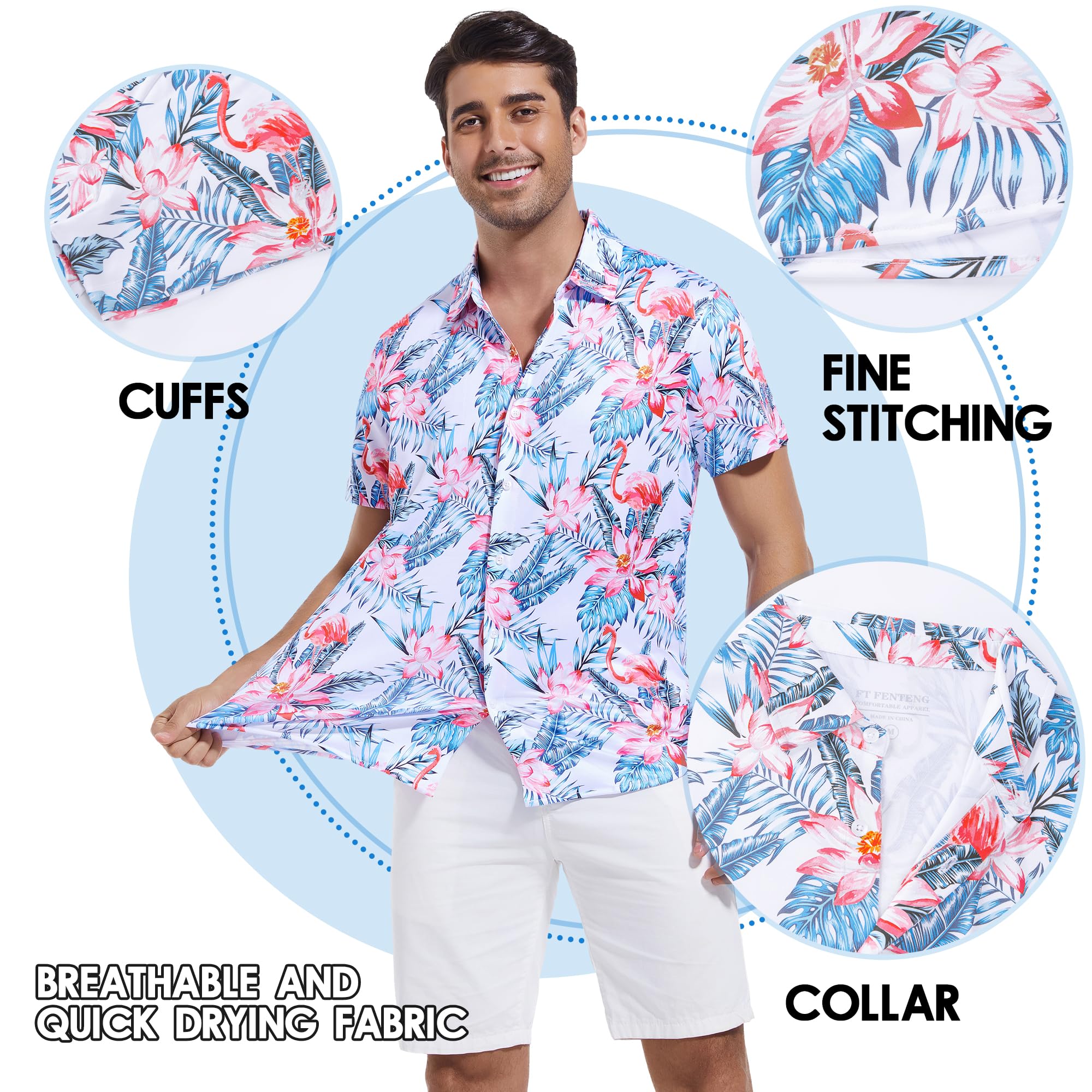 FT FENTENG Camicie hawaiane da uomo, vestibilità regolare, a maniche corte, casual, con bottoni, estive, da spiaggia tropicale
