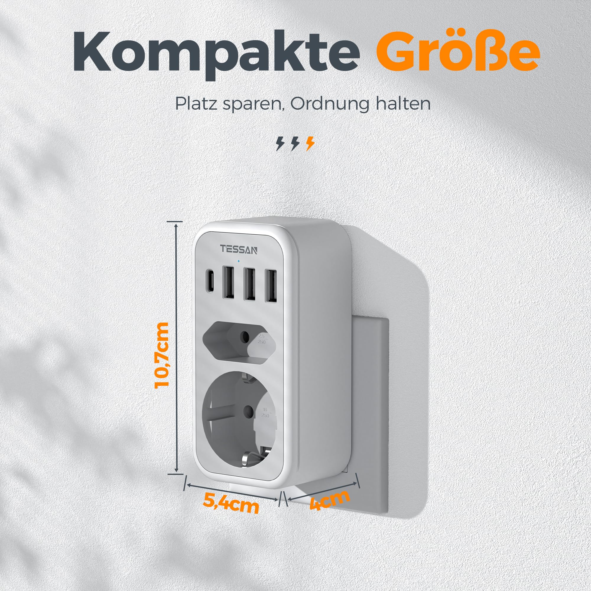 Steckdosenadapter Mit USB-C PD 20W - 4-fach Einzeln Schaltbar Mit Überspannungsschutz