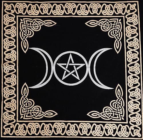 Miniatura 2 de ASAV Paño de altar de 24 x 24 pulgadas, mantel cuadrado de tarot suministros de brujería (luna triple dorada plateada, 24 x 24 pulgadas (23.6 x 23.6