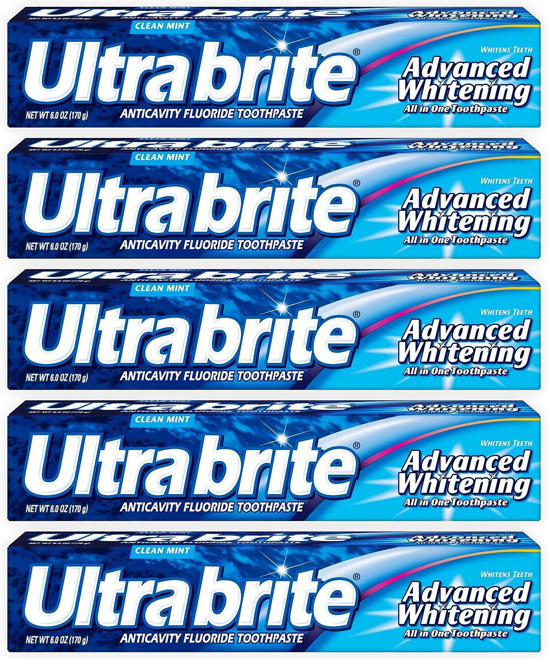 Ultra brite Advanced Whitening Toothpaste Clean Mint 6 oz (Pack of 5)