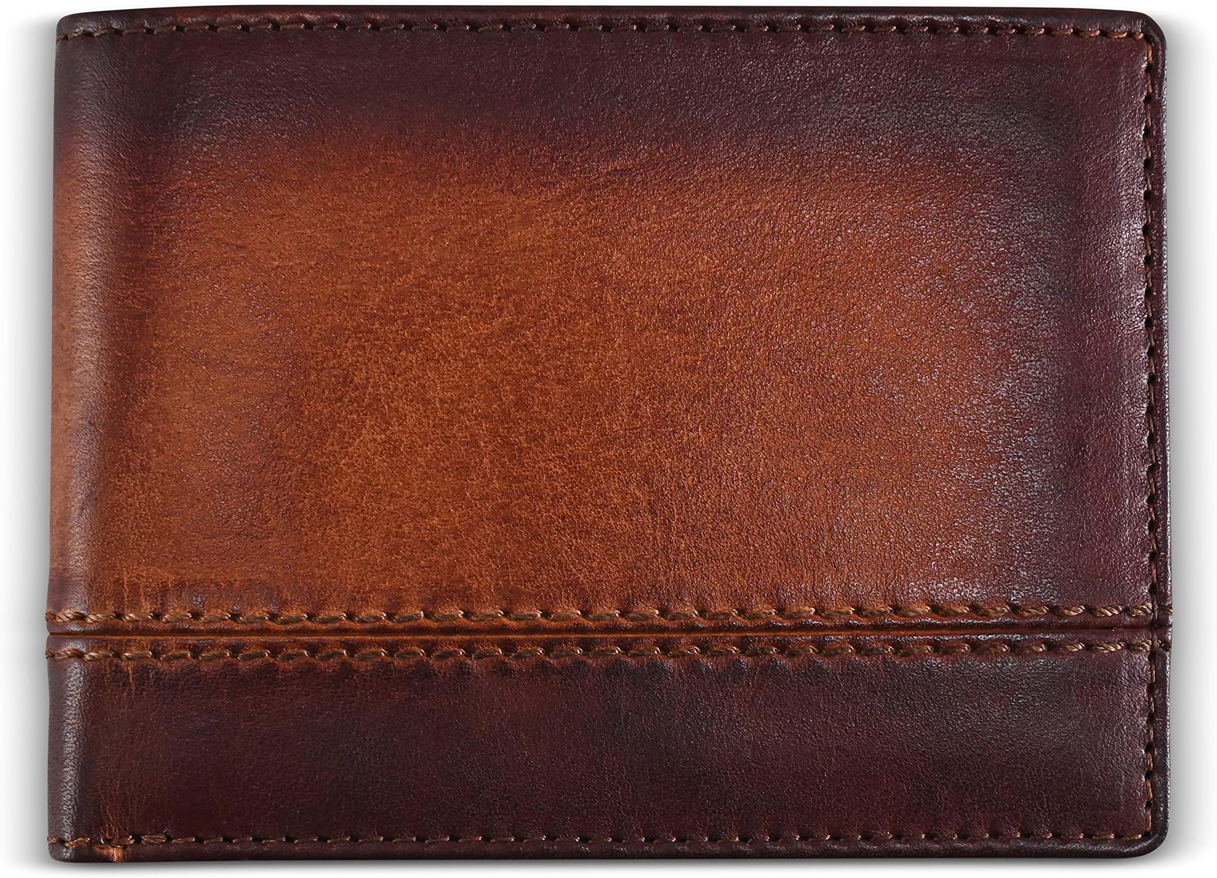 BULL GUARD Cognac Brown Leather Wallet for Men | RFID Blocking Bifold with Removable ID Credit Card Holder