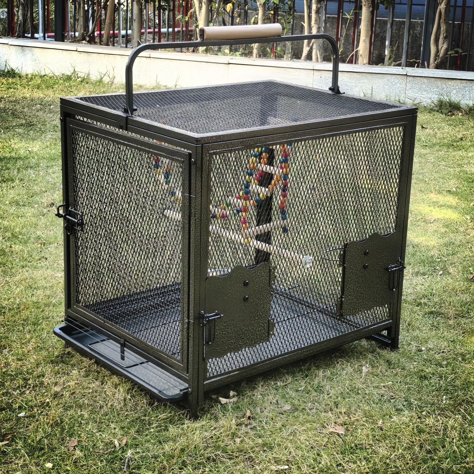 BingoPaw Jala para Loros Jaula Agapornis Grande 58.5x46x56.3cm Jaula para Periquitos Pájaros Bird Cage Gaiola Passaros Canario Ninfas Portable con Columpio, Escalera, 2 Cuencos y Bandeja Extraible