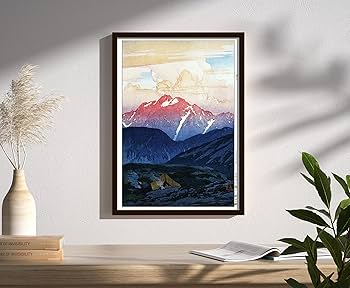 Amazon.co.jp: 剱岳の朝（額装）吉田博 木版画複製 木版画複製
