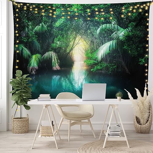 Miniatura 243 de Ambesonne Tapiz gótico, patio con hiedra encantada en la puerta antigua al bosque, colgante de pared ancho para dormitorio, sala de estar, 2-Verde