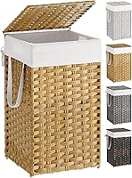 SONGMICS 17.2 Gallon Synthetic Rattan Laundry Hamper with Lid, Handles, Foldable, Removable Liner - Goose Yellow ULCB165N01