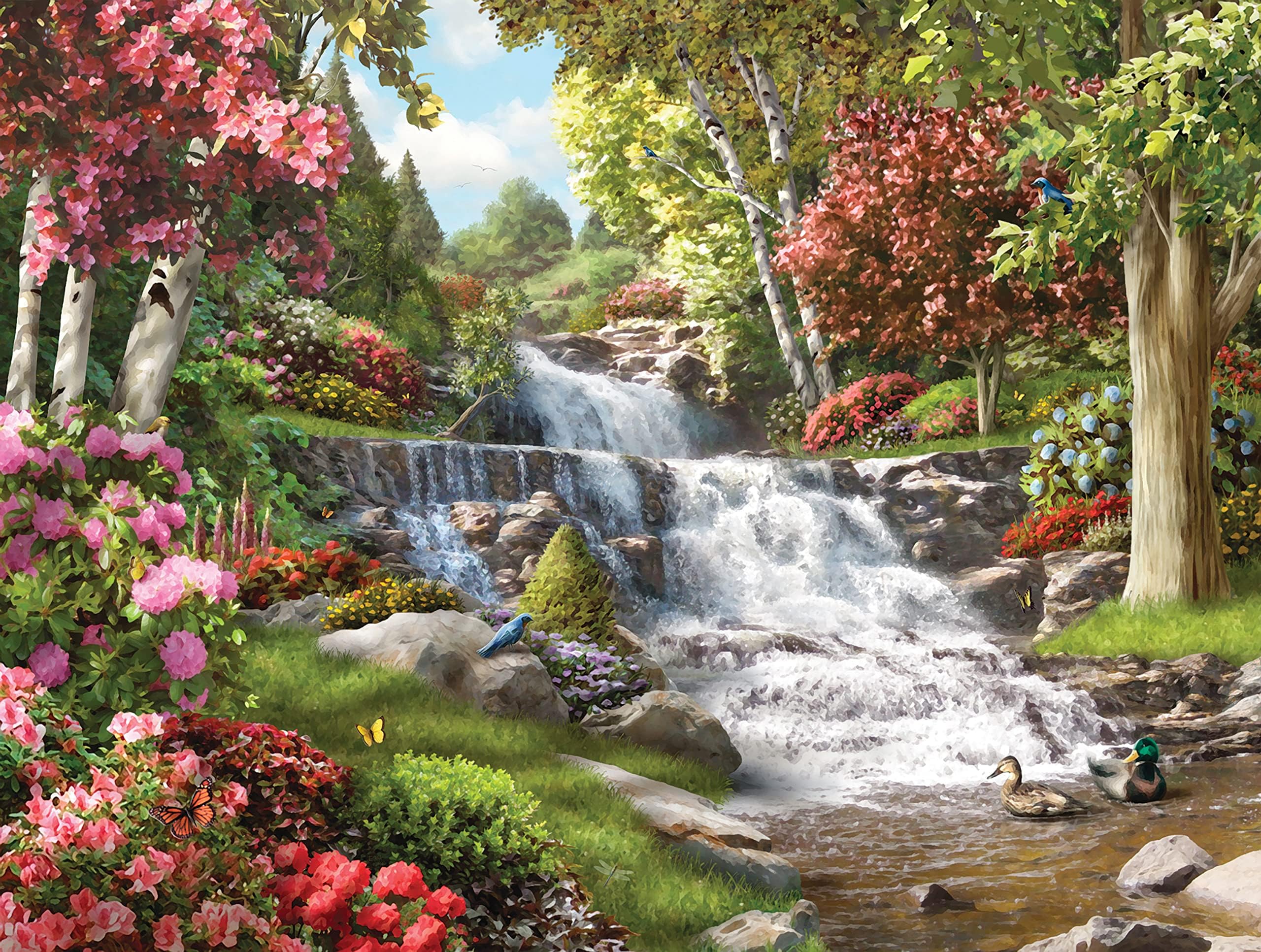 550 Piece Puzzle for Adults by The Falls by Alan Giana 24X18 Colorful Floral Waterfall Jigsaw from KI Puzzles,02707-SB