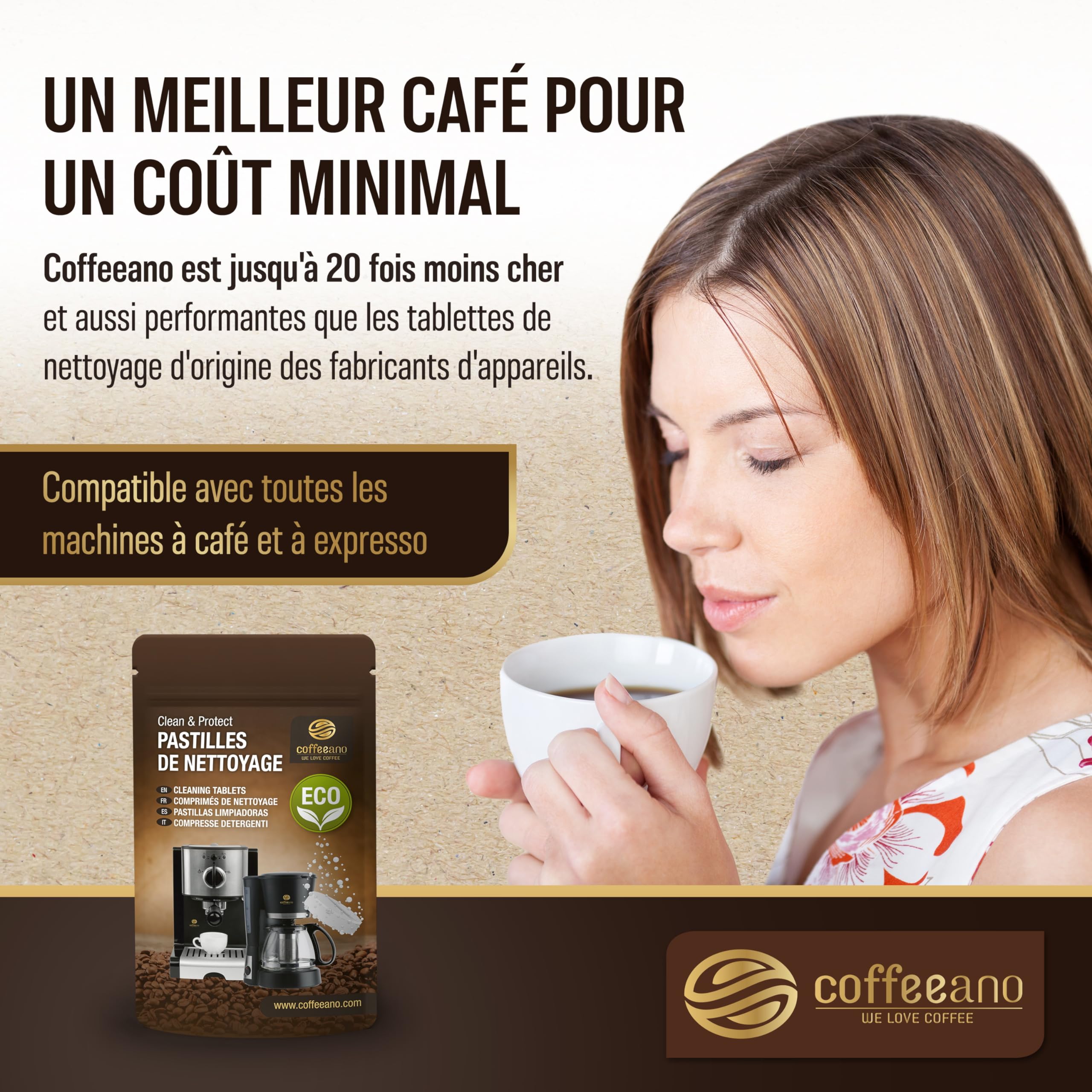 40 Pastilles de nettoyage pour Jura, Krups, Melitta, Delonghi, Siemens, Philips, Bosch, Tassimo, Nespresso, Sage, Senseo machines à café automatiques et cafetières - Coffeeano nettoyant