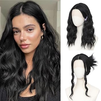 Black Wigs for Women 18 Lace Middle Part Wavy Synthetic Wig | Heat Resistant with a Natural-Looking Finish for Daily Wear Parties Halloween Cosplay and Costume Events
