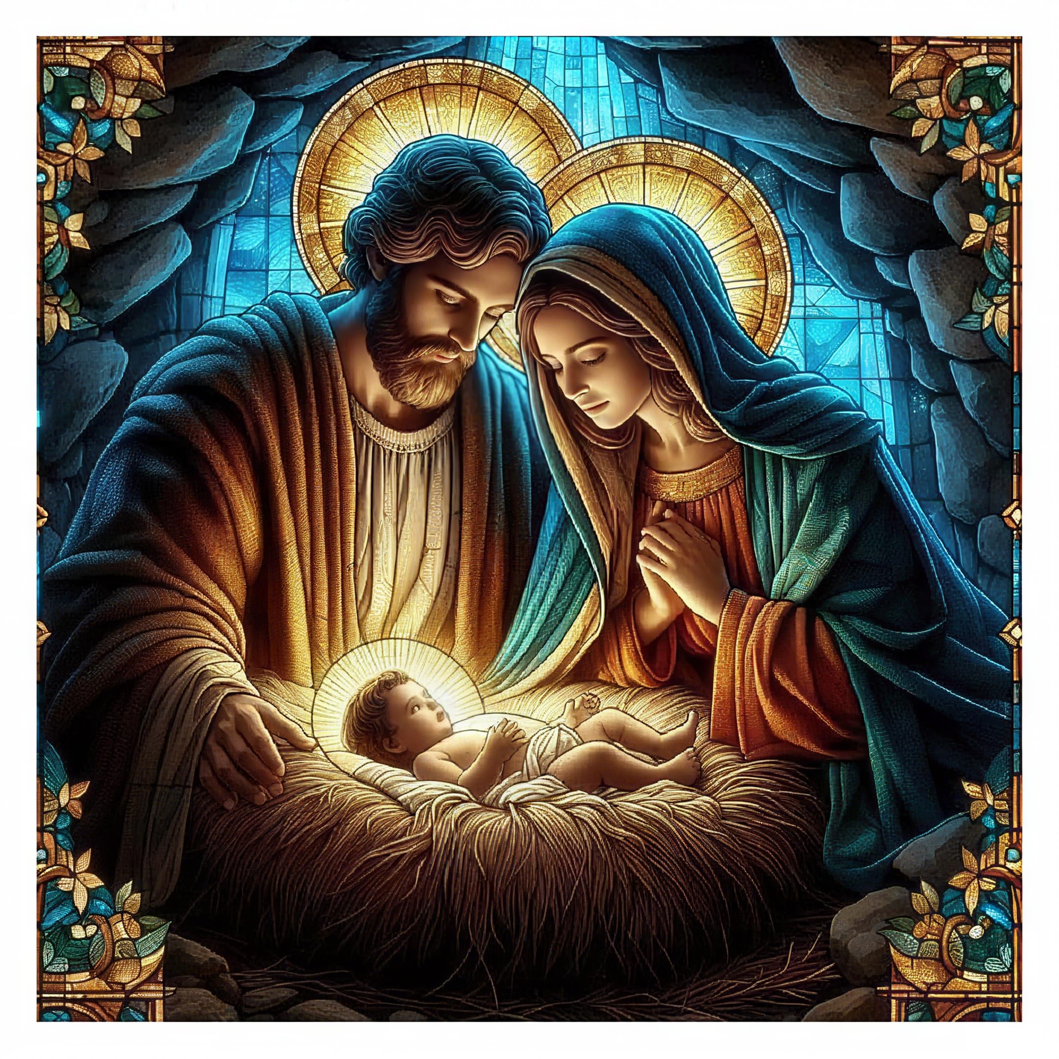 Bowetile Christmas Jesus Diamond Painting Art Kits for Adults, 5D DIY Gem Art Painting Kits, Full Drill Nightscape Painting Rhinestone Embroidery Pictures for Beginners, Home Wall Decor 30x30 cm