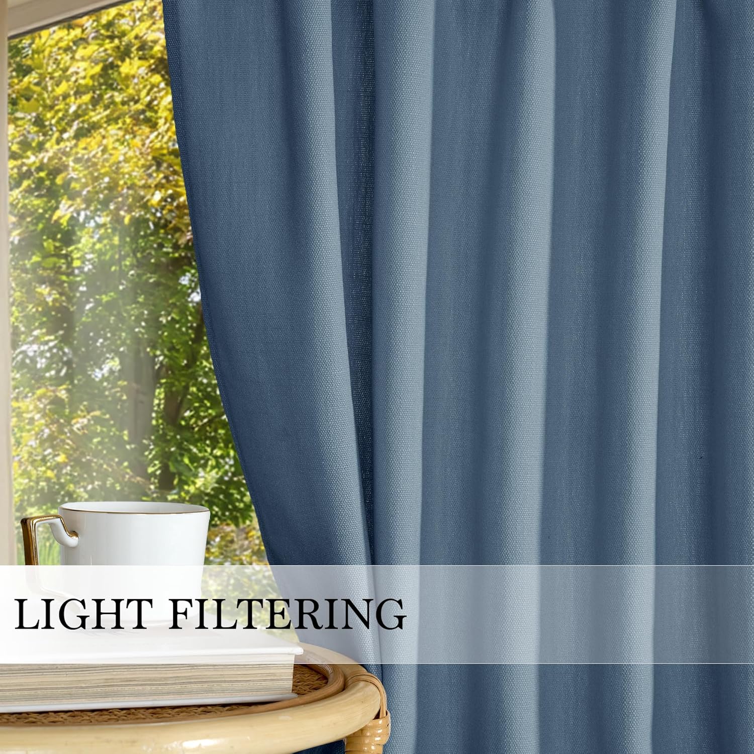 RYB HOME Short Kitchen Valances Faux Linen Blended Light Filtering Privacy Protect Small Window Treatment for Living Room Bathroom, Rod Pocket, Stone Blue, 2 Panels, W 36 x L 36 inch